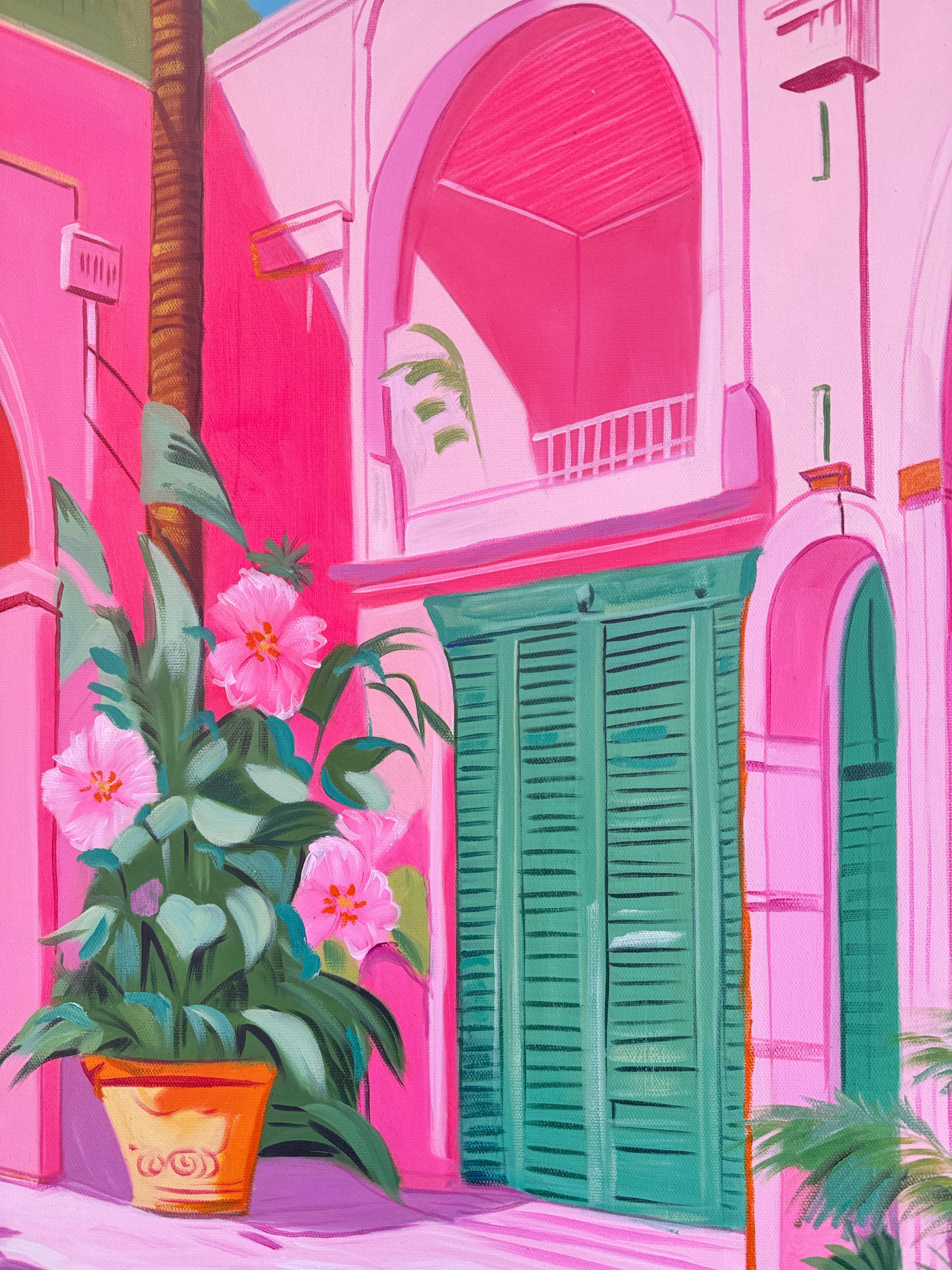 Oase zwischen zwei Seelen - Zeitgenössische Architektur Pool Haus Ölgemälde im Angebot 7