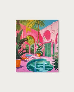 Oasis between two Souls - Contemporary Architecture pool House Oil Painting