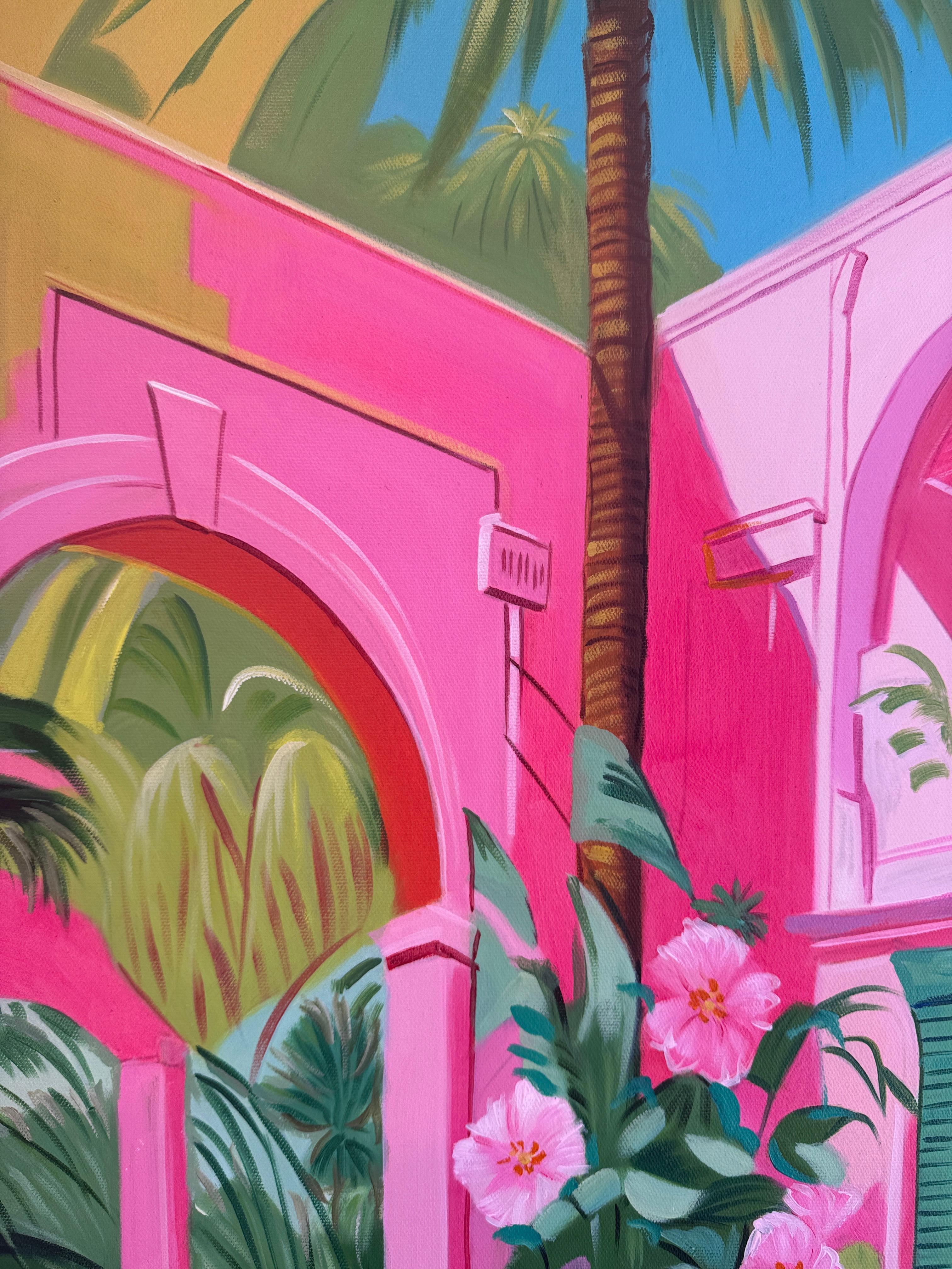 Oase zwischen zwei Seelen - Zeitgenössische Architektur Pool Haus Ölgemälde im Angebot 3