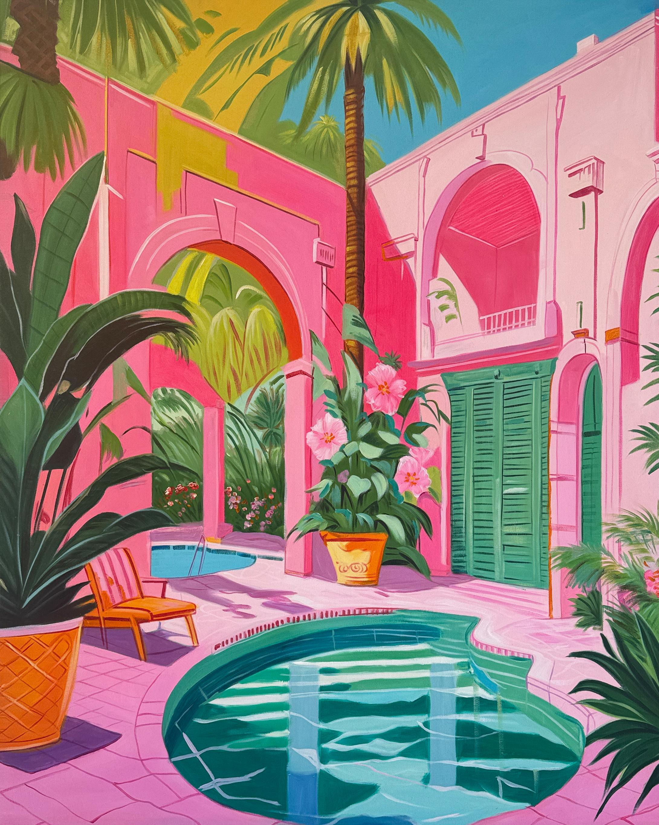 Oase zwischen zwei Seelen - Zeitgenössische Architektur Pool Haus Ölgemälde