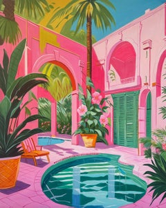 Oase zwischen zwei Seelen - Zeitgenössische Architektur Pool Haus Ölgemälde