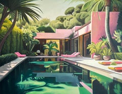 Rooms we never left - Contemporary Architecture Pool House Oil Painting