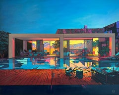 Sunset Symphony von Lilly Muth - Zeitgenössische Architektur Villa Ölgemälde