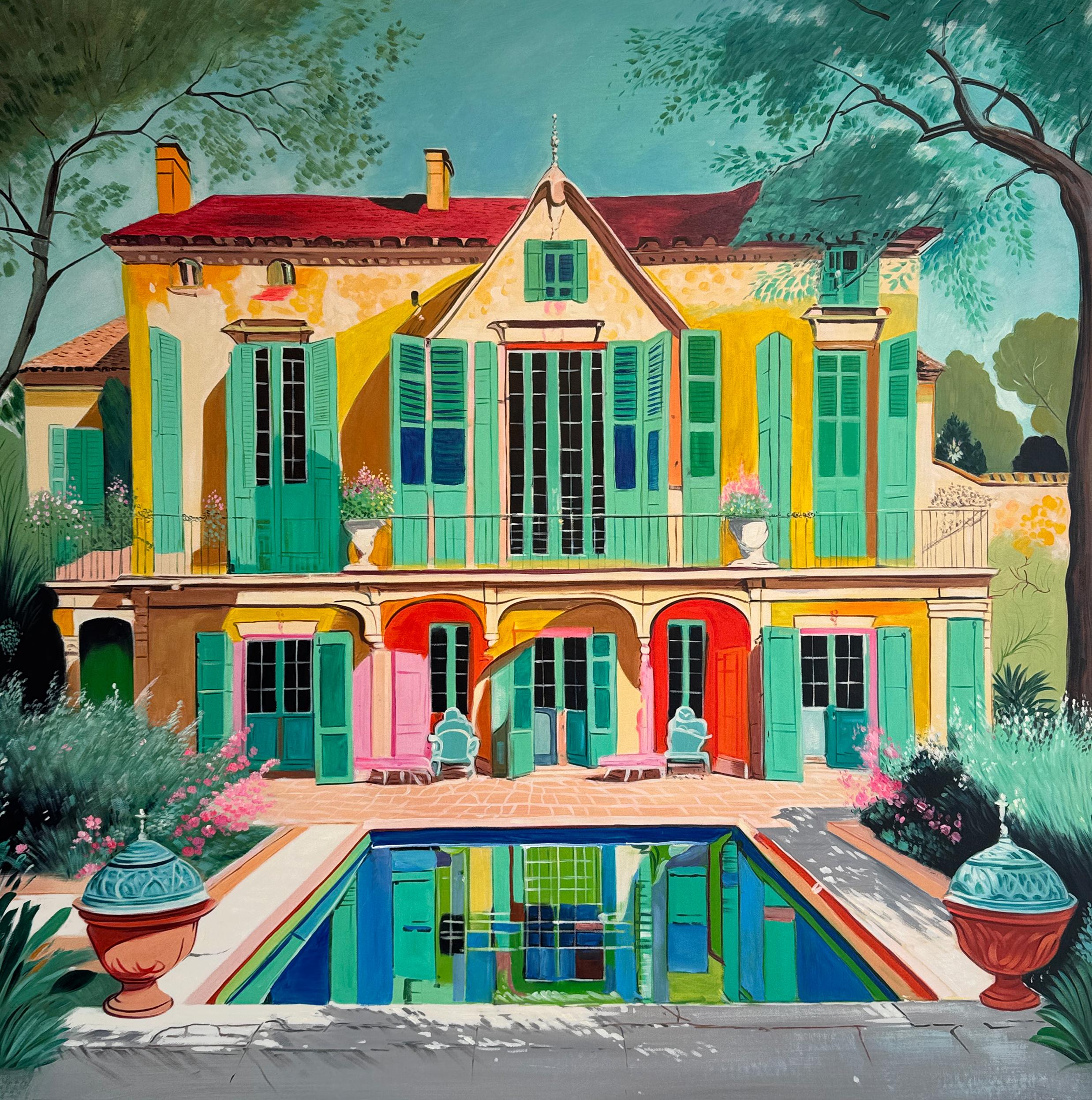 Sunsets we could not keep - Contemporary Architecture House Oil Painting