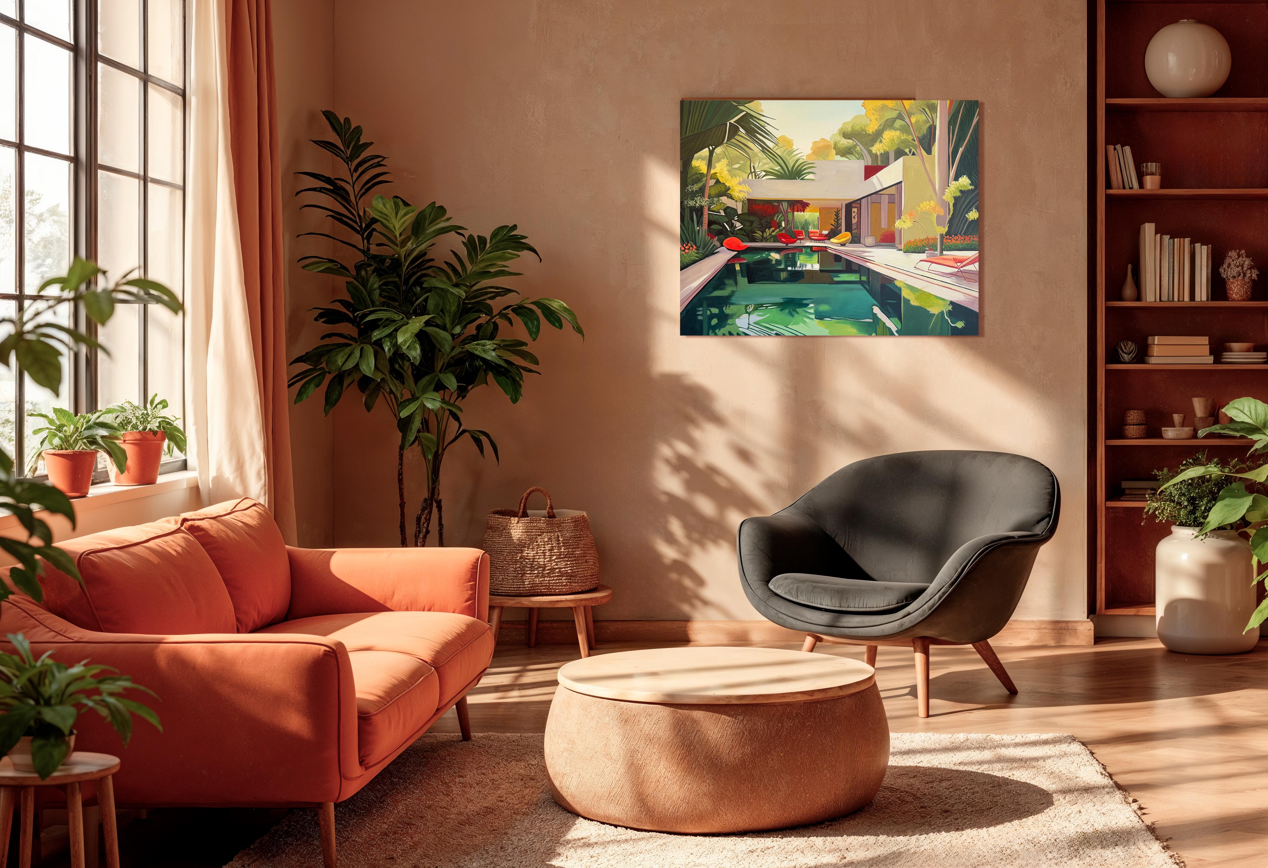 The Days That Didn't End - Zeitgenössische Architektur Pool House Ölgemälde im Angebot 8