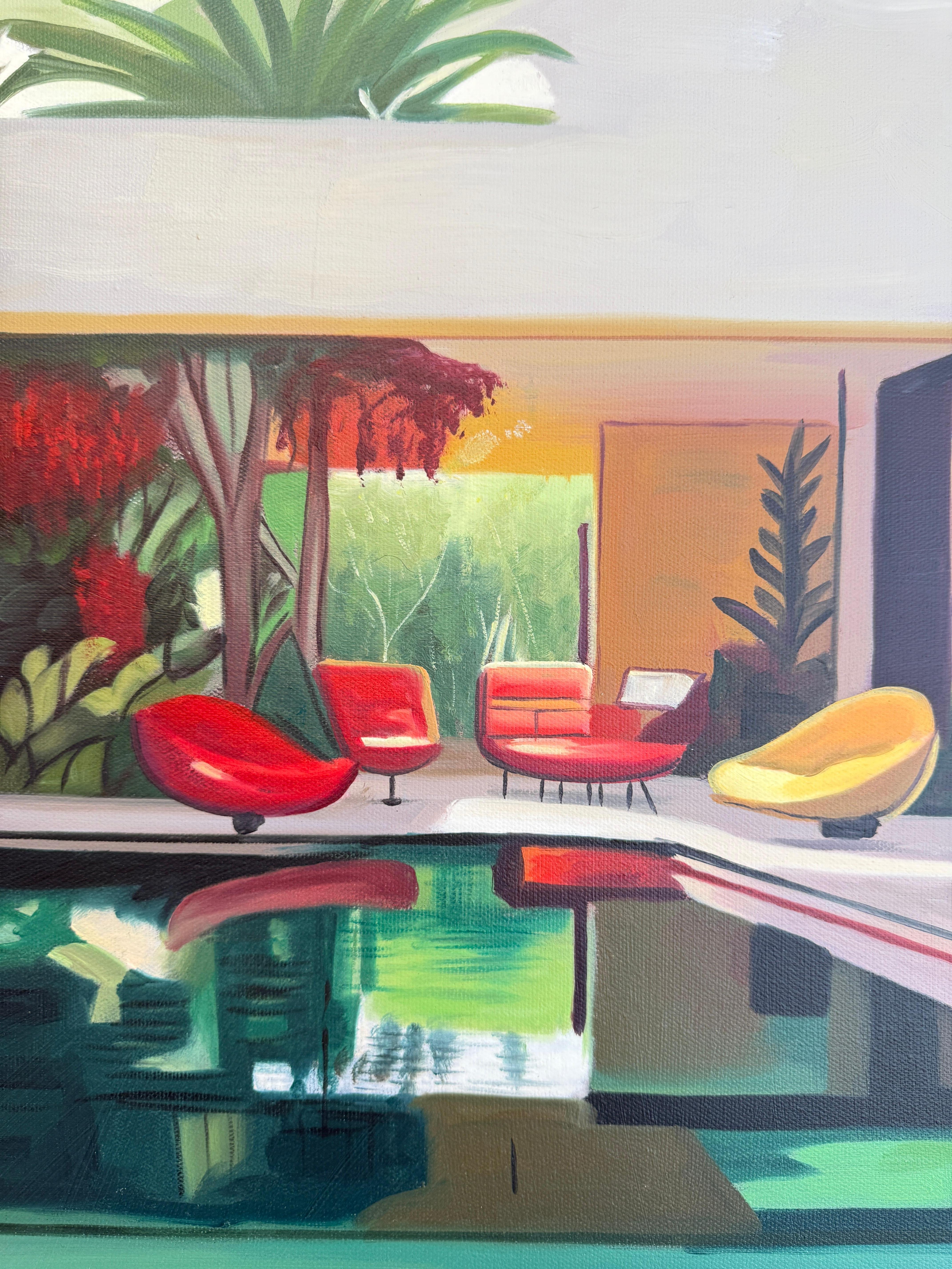 The Days That Didn't End - Zeitgenössische Architektur Pool House Ölgemälde im Angebot 11