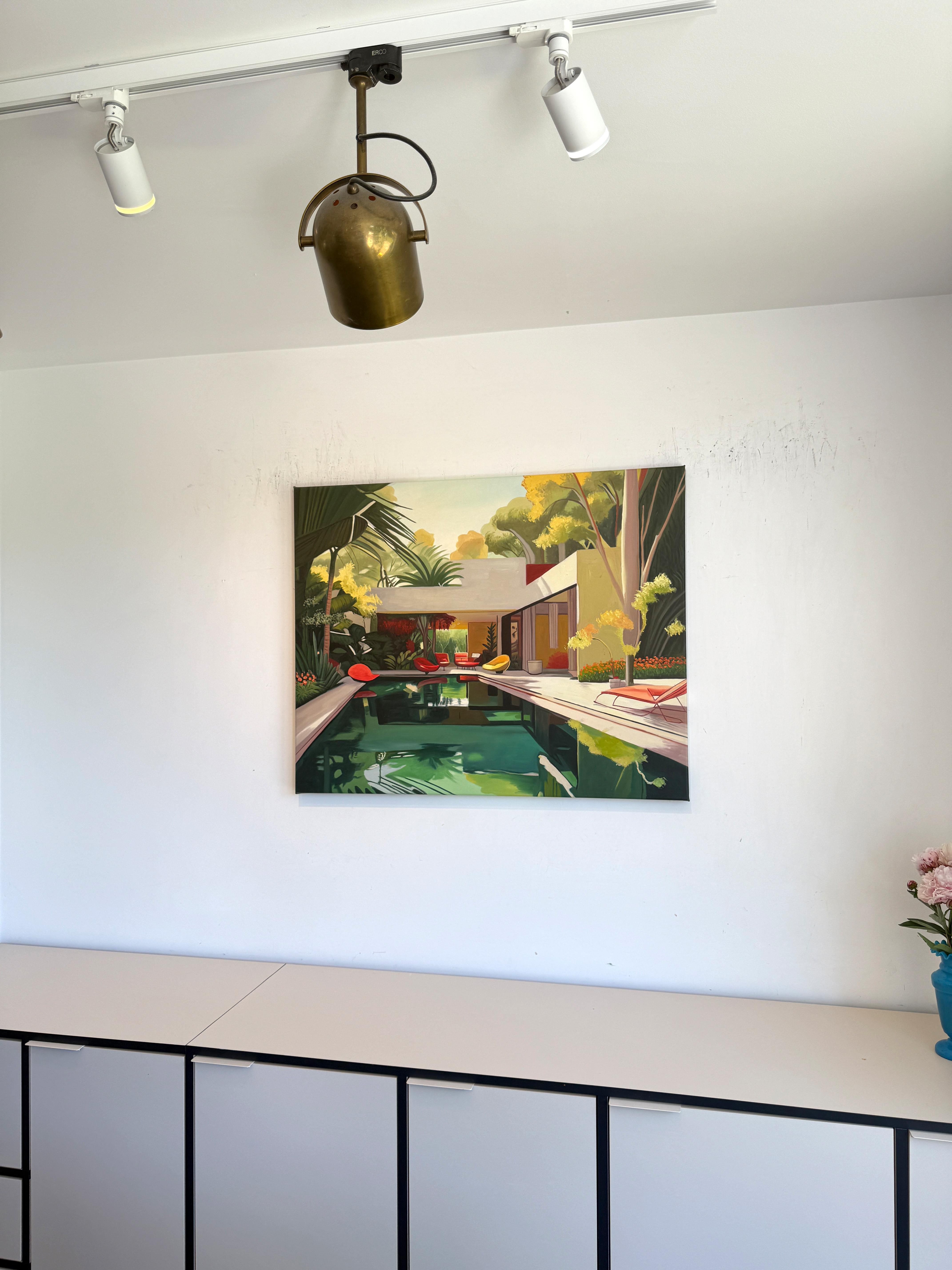The Days That Didn't End - Zeitgenössische Architektur Pool House Ölgemälde im Angebot 3
