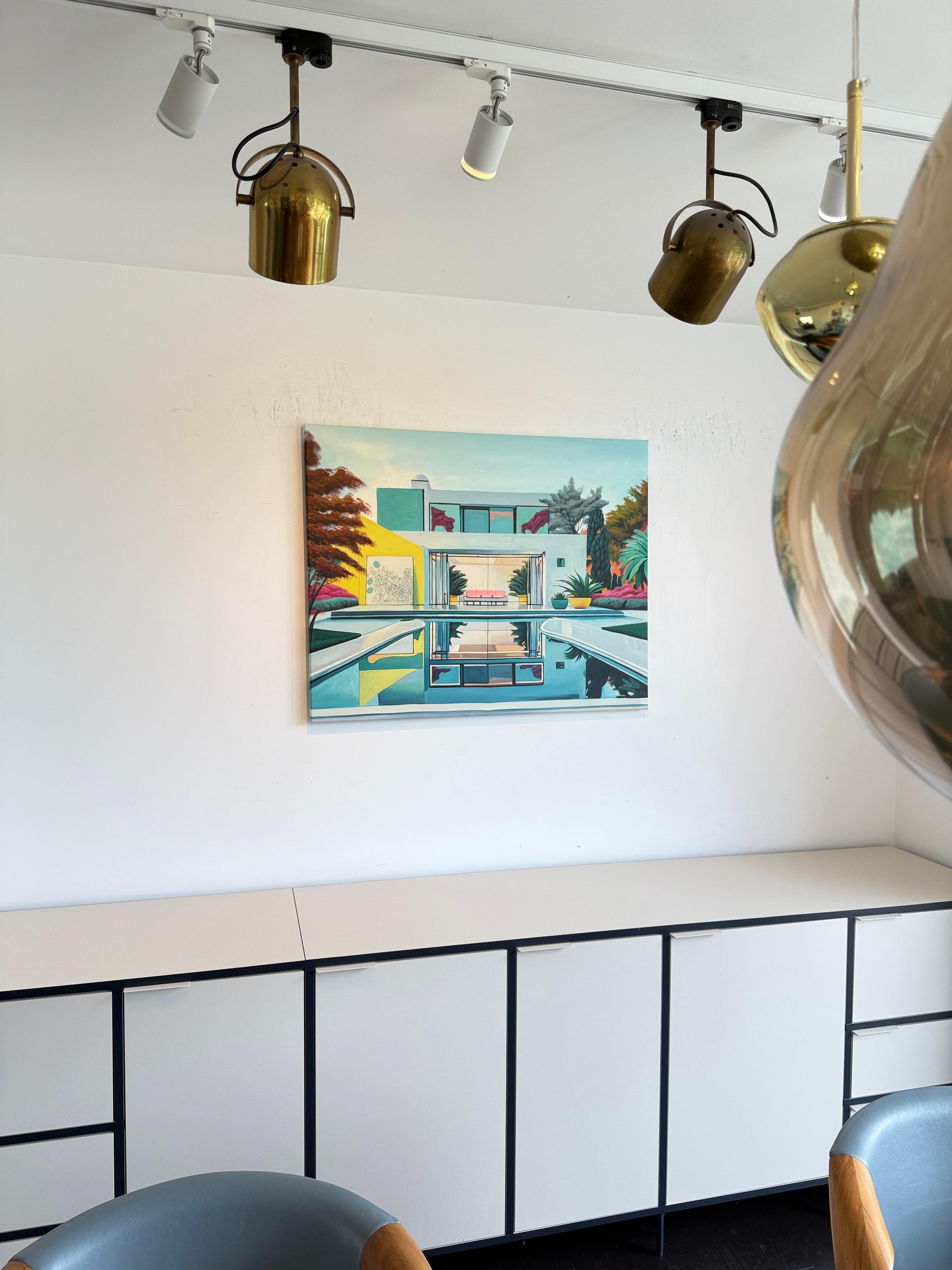 L'avenir nous appelle - Contemporary Architecture Pool House Oil Painting en vente 10