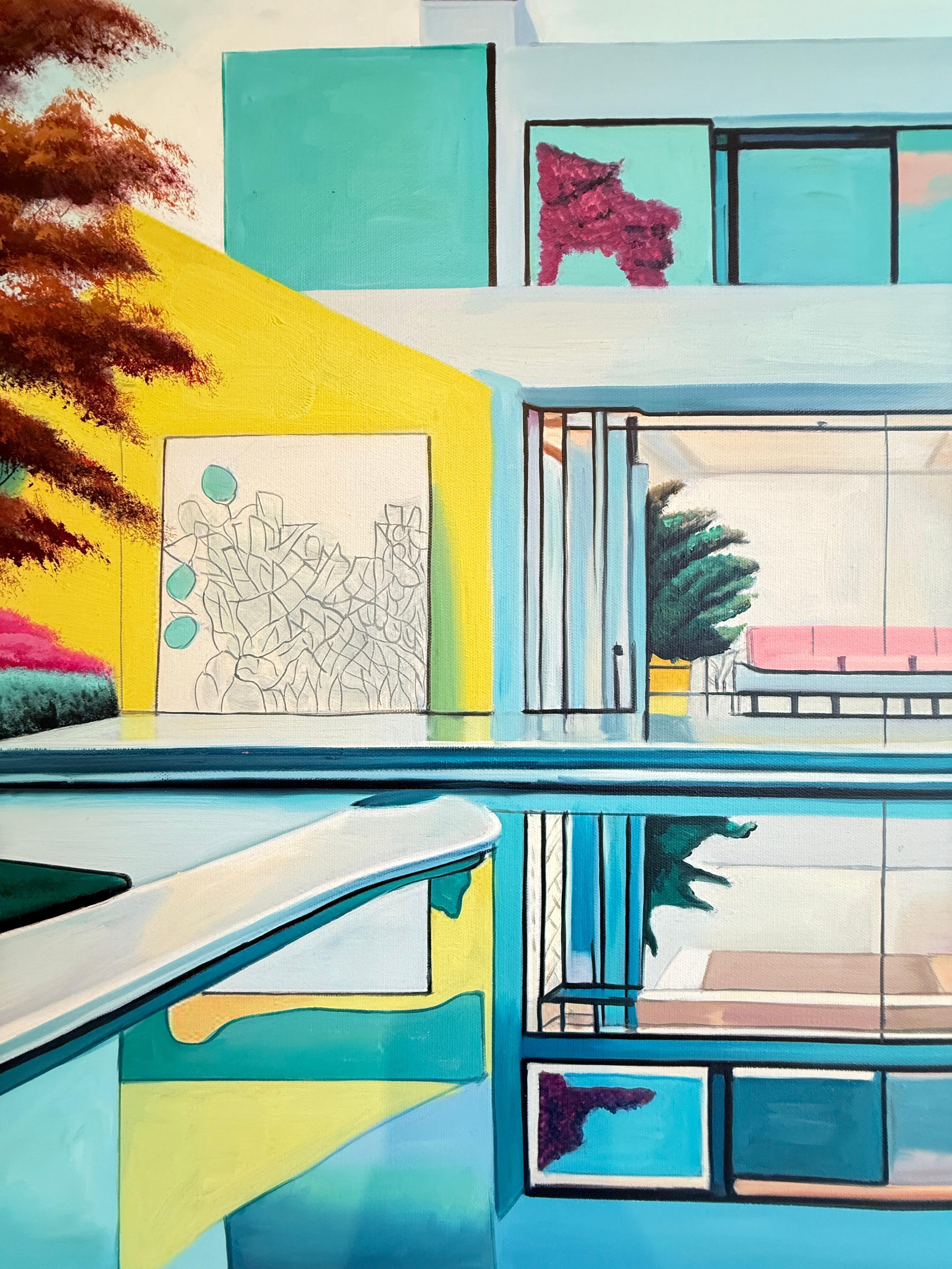 L'avenir nous appelle - Contemporary Architecture Pool House Oil Painting en vente 12