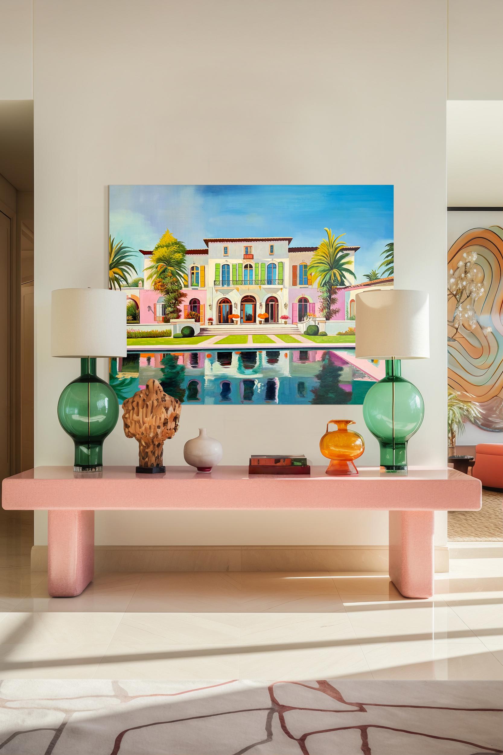 The future is calling us for - Contemporary Architecture Pool House Oil Painting For Sale 2