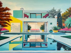 The future is calling us for - Contemporary Architecture Pool House Oil Painting