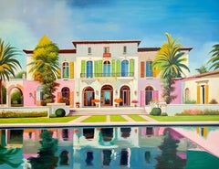 The future is calling us for - Contemporary Architecture Pool House Oil Painting