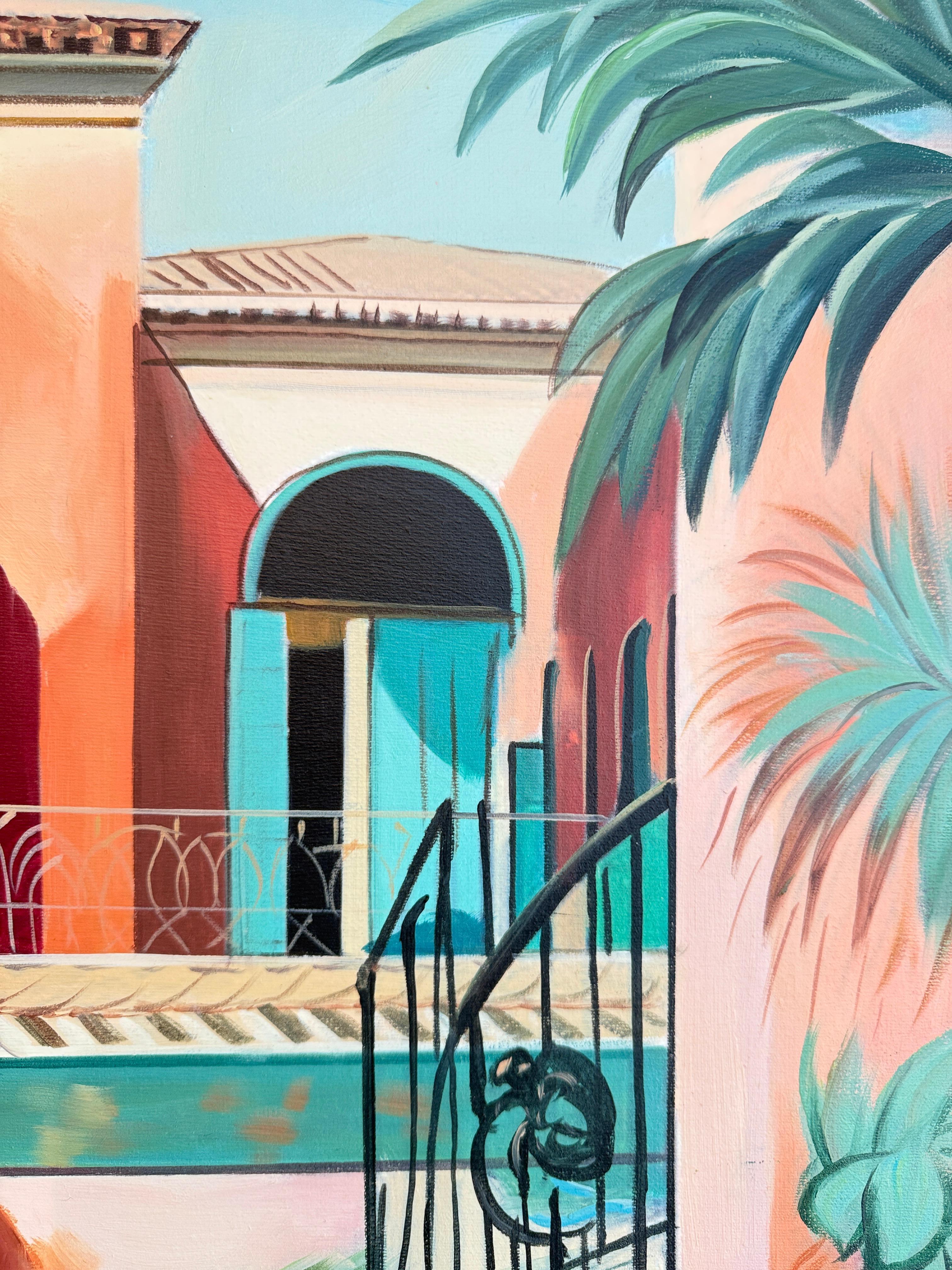 El jardín de nuestro amor - Arquitectura contemporánea Casa de la piscina Pintura al óleo en venta 8