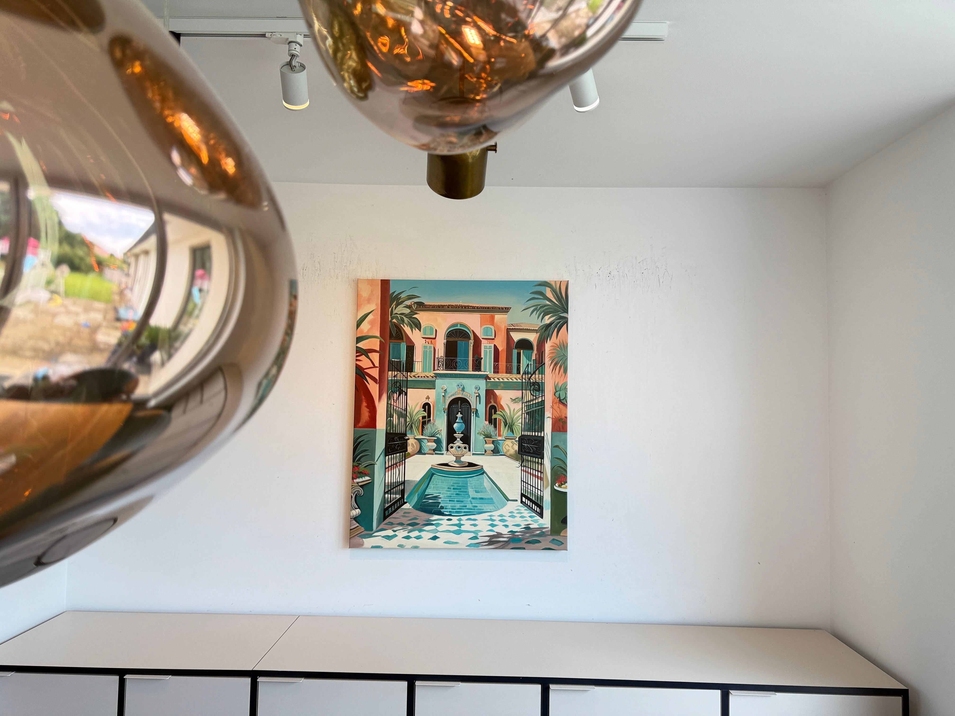 El jardín de nuestro amor - Arquitectura contemporánea Casa de la piscina Pintura al óleo en venta 9