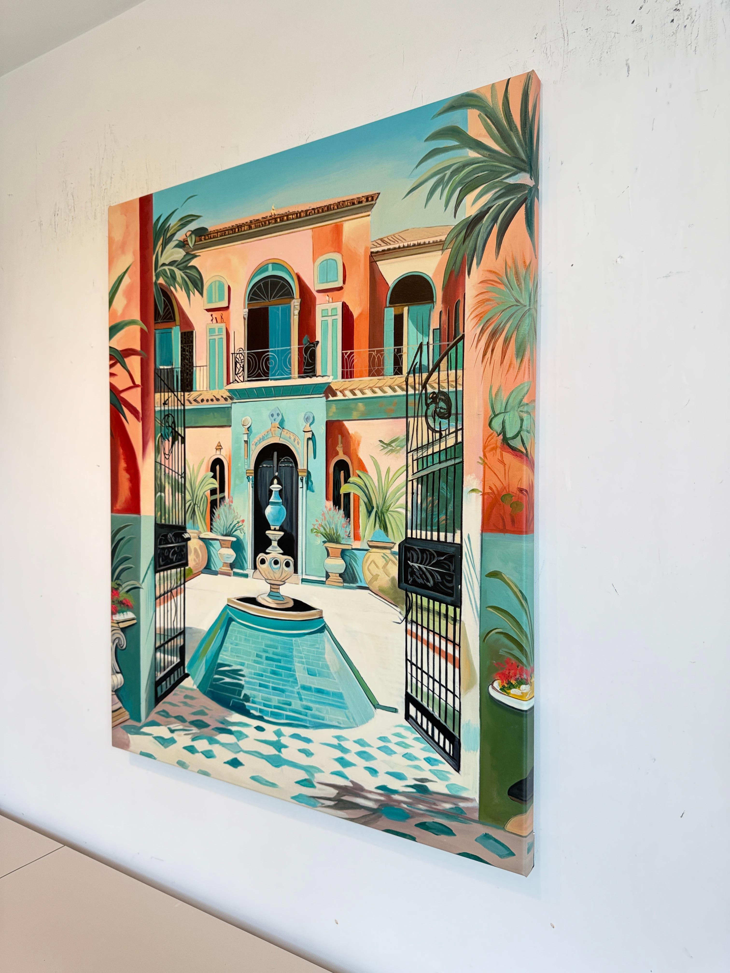 El jardín de nuestro amor - Arquitectura contemporánea Casa de la piscina Pintura al óleo en venta 10