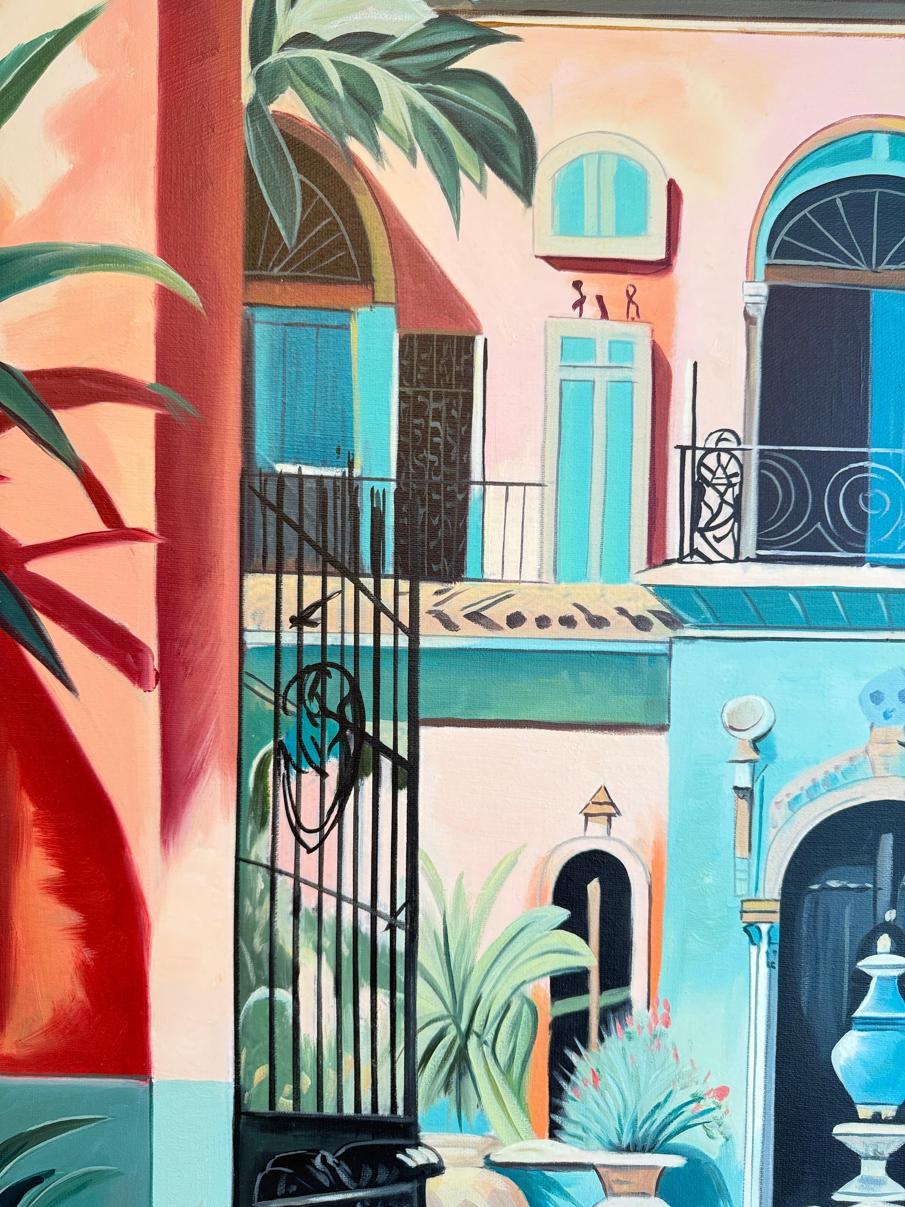 El jardín de nuestro amor - Arquitectura contemporánea Casa de la piscina Pintura al óleo en venta 11