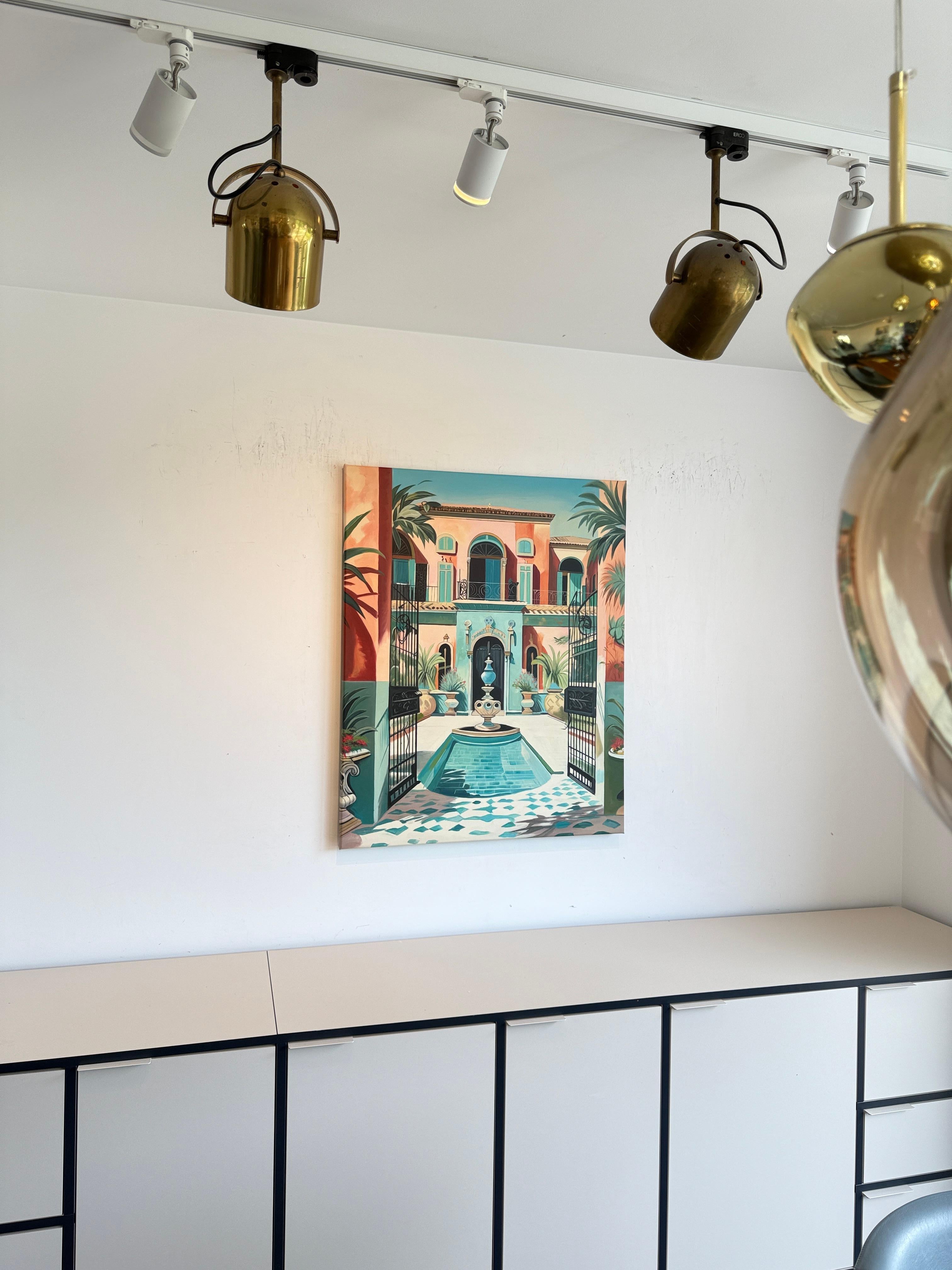 El jardín de nuestro amor - Arquitectura contemporánea Casa de la piscina Pintura al óleo en venta 12