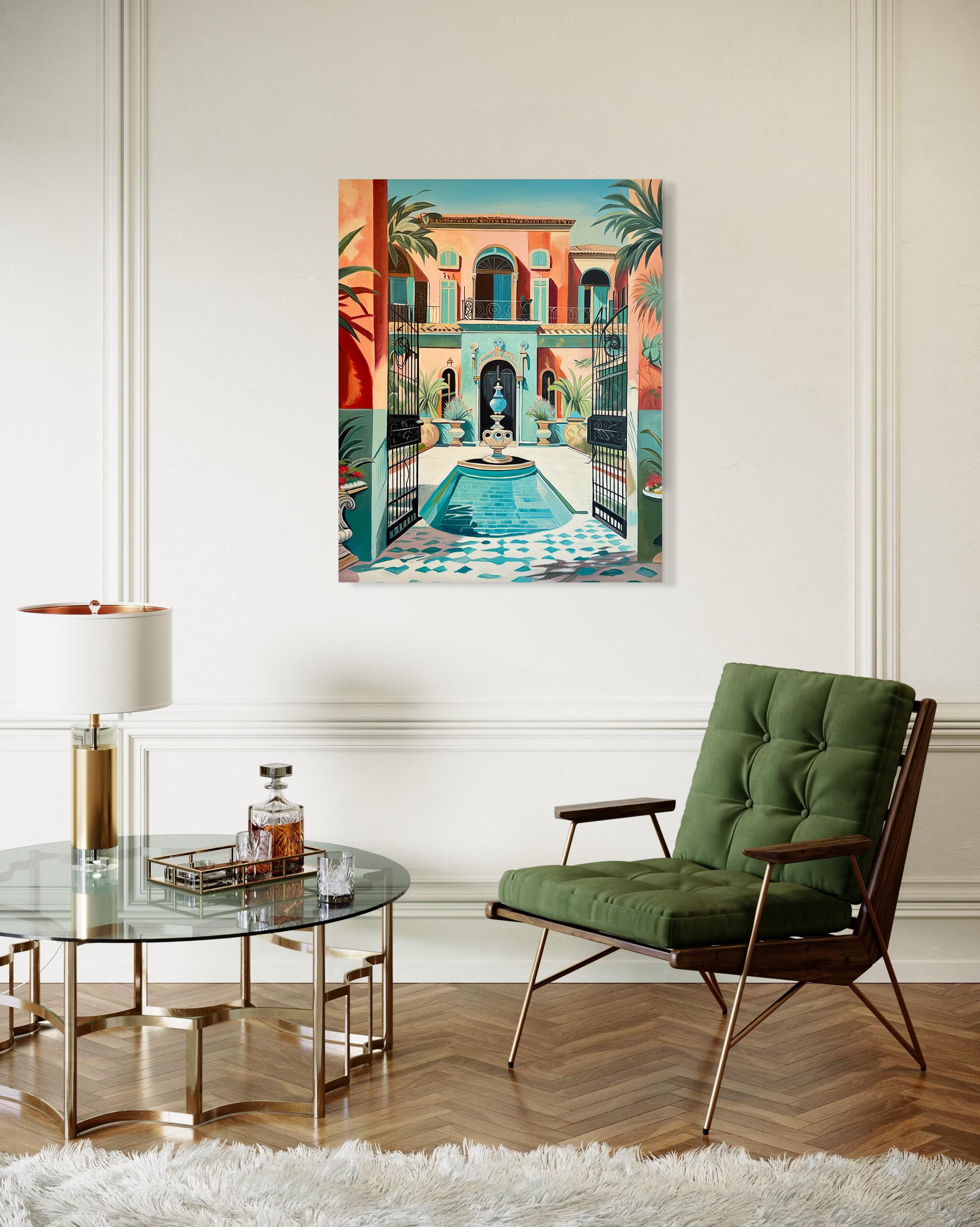El jardín de nuestro amor - Arquitectura contemporánea Casa de la piscina Pintura al óleo en venta 13