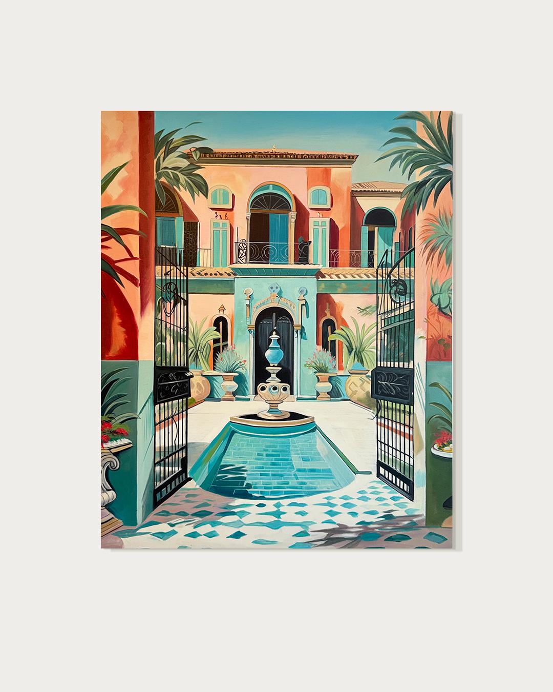 El jardín de nuestro amor - Arquitectura contemporánea Casa de la piscina Pintura al óleo - Painting Contemporáneo de Lilly Muth