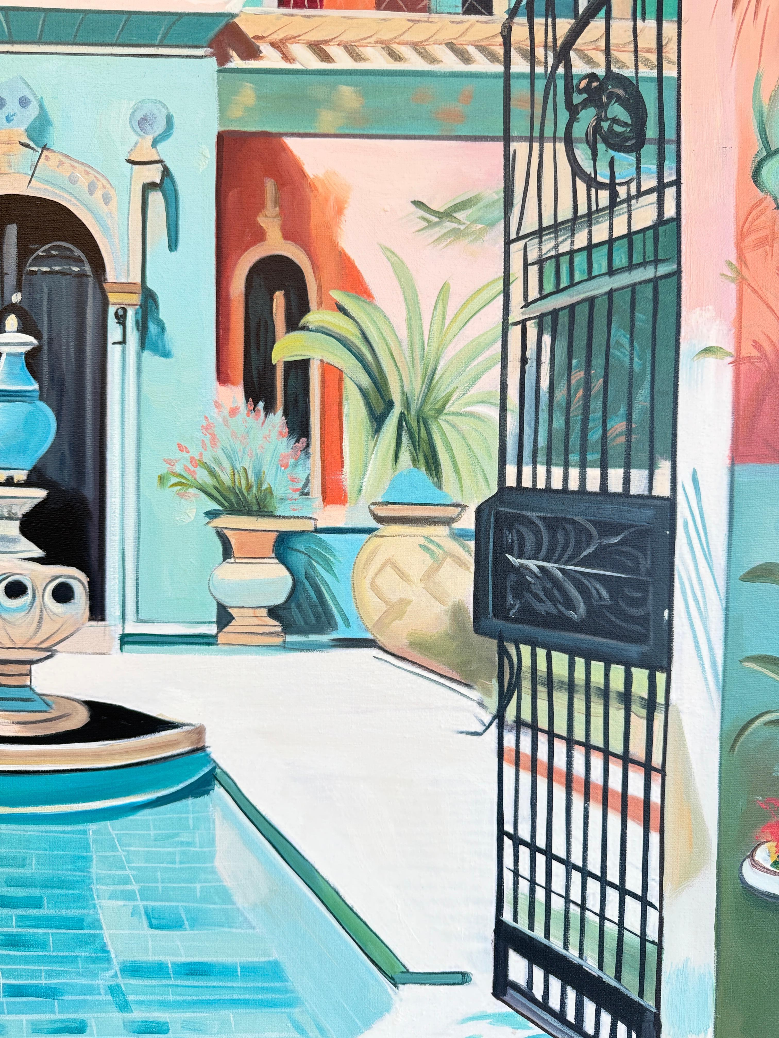 El jardín de nuestro amor - Arquitectura contemporánea Casa de la piscina Pintura al óleo en venta 1
