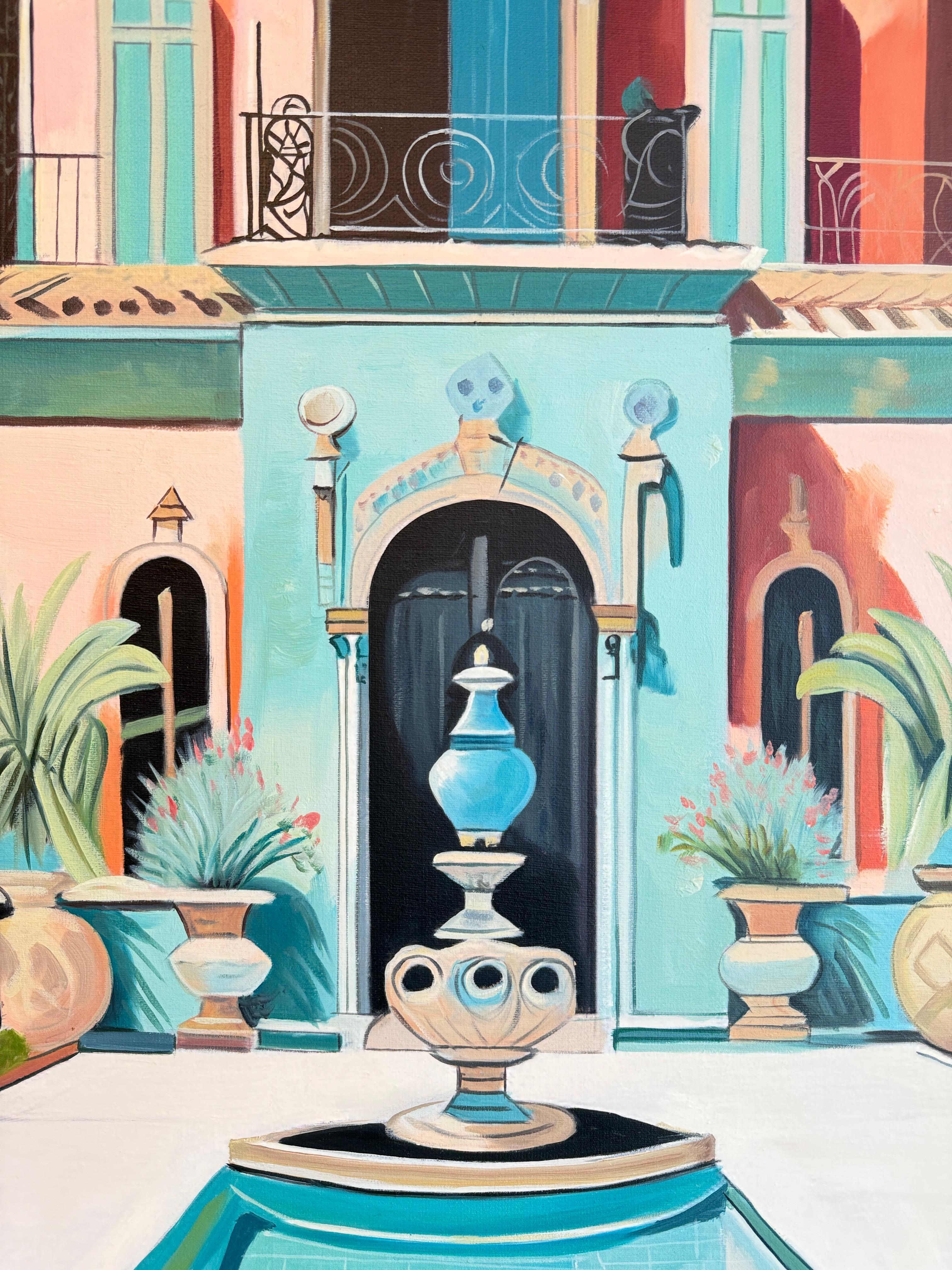El jardín de nuestro amor - Arquitectura contemporánea Casa de la piscina Pintura al óleo en venta 5