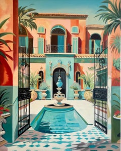 The garden of our love - Contemporary Architecture Pool House Oil Painting