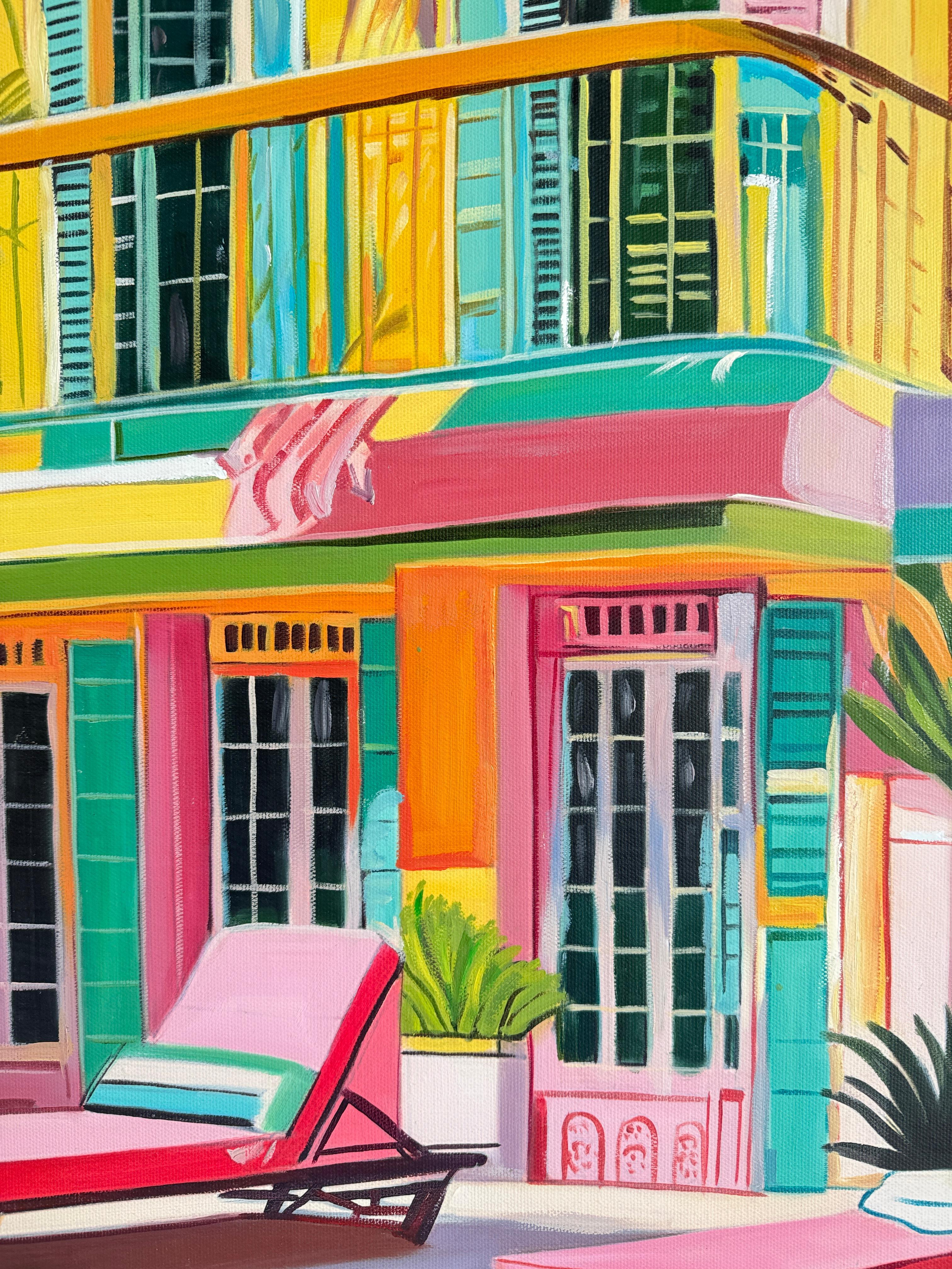 The hours melted into each other - Contemporary Architecture House Oil Painting For Sale 9