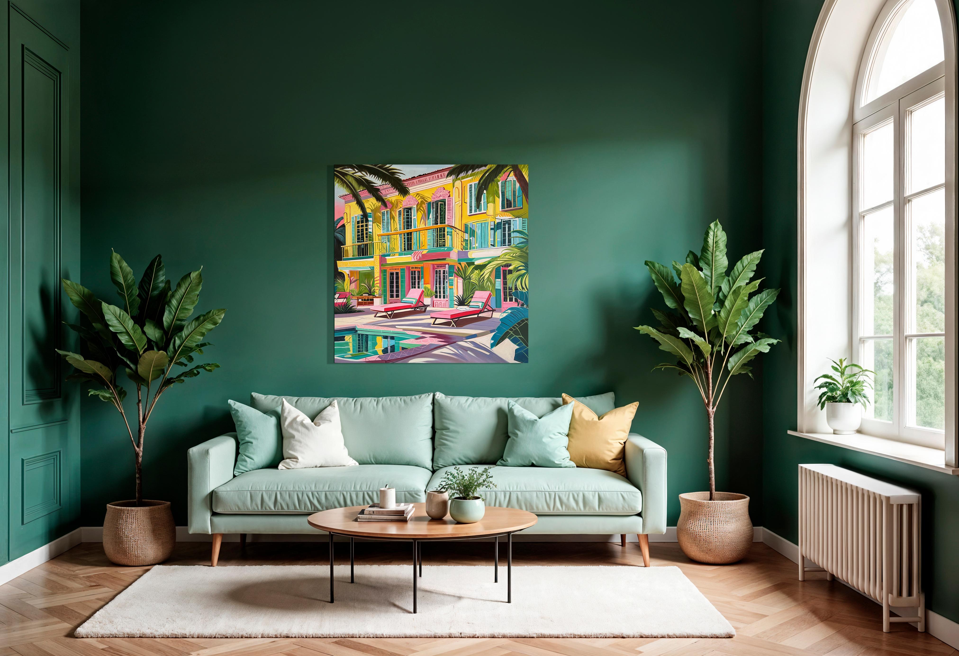 The hours melted into each other - Contemporary Architecture House Oil Painting For Sale 10