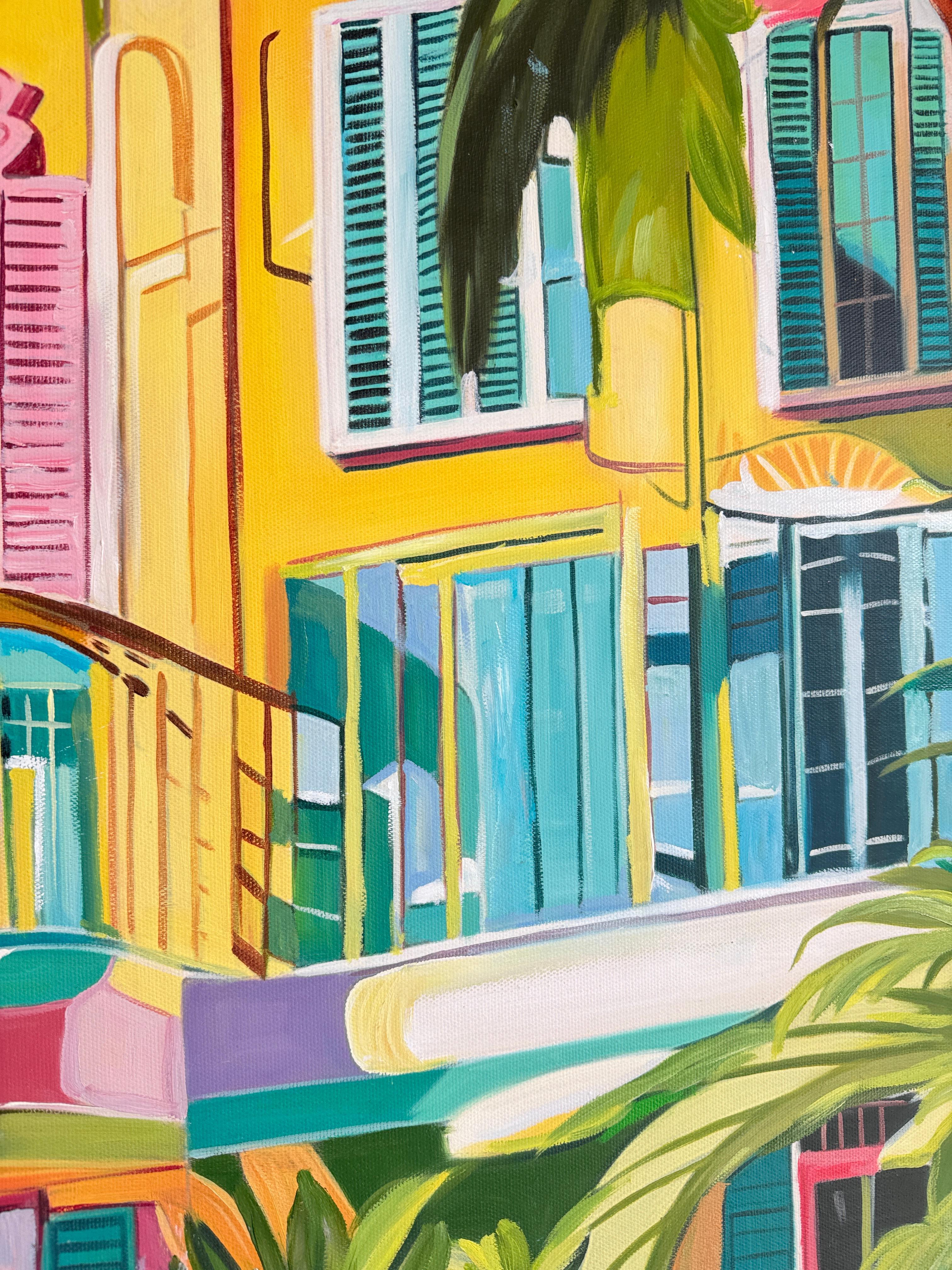 The hours melted into each other - Contemporary Architecture House Oil Painting For Sale 11