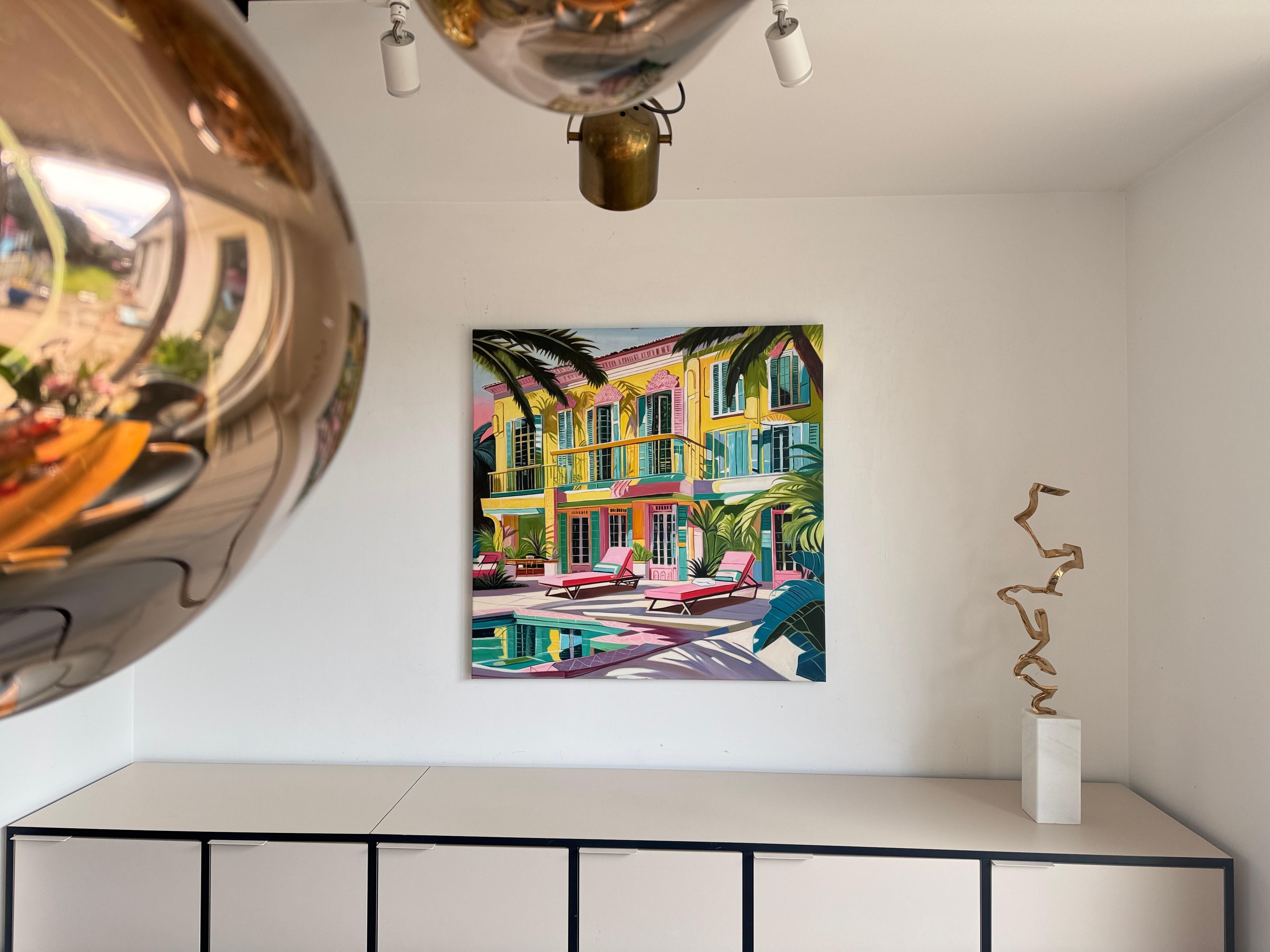 The hours melted into each other - Contemporary Architecture House Oil Painting For Sale 12