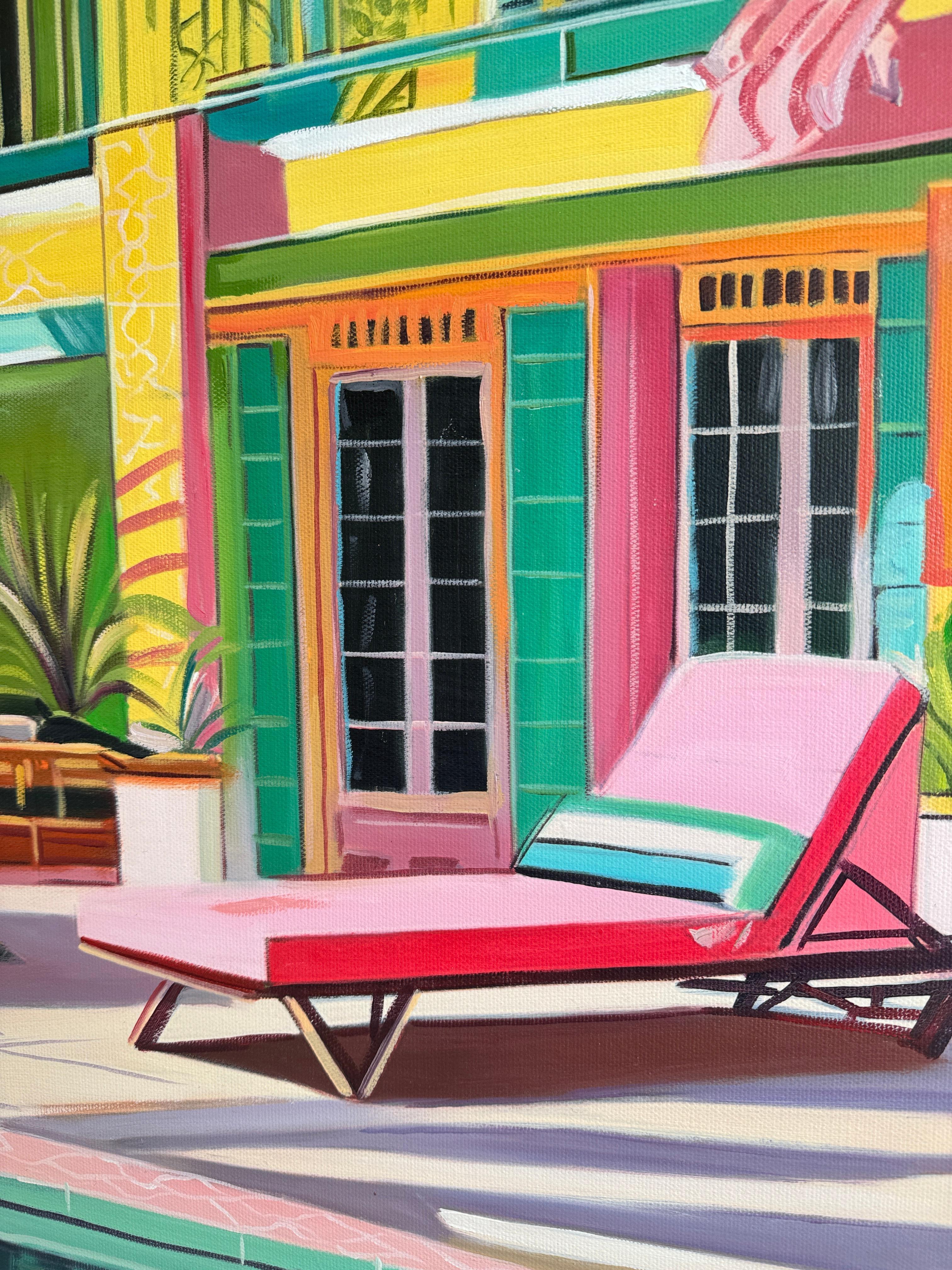 The hours melted into each other - Contemporary Architecture House Oil Painting For Sale 13