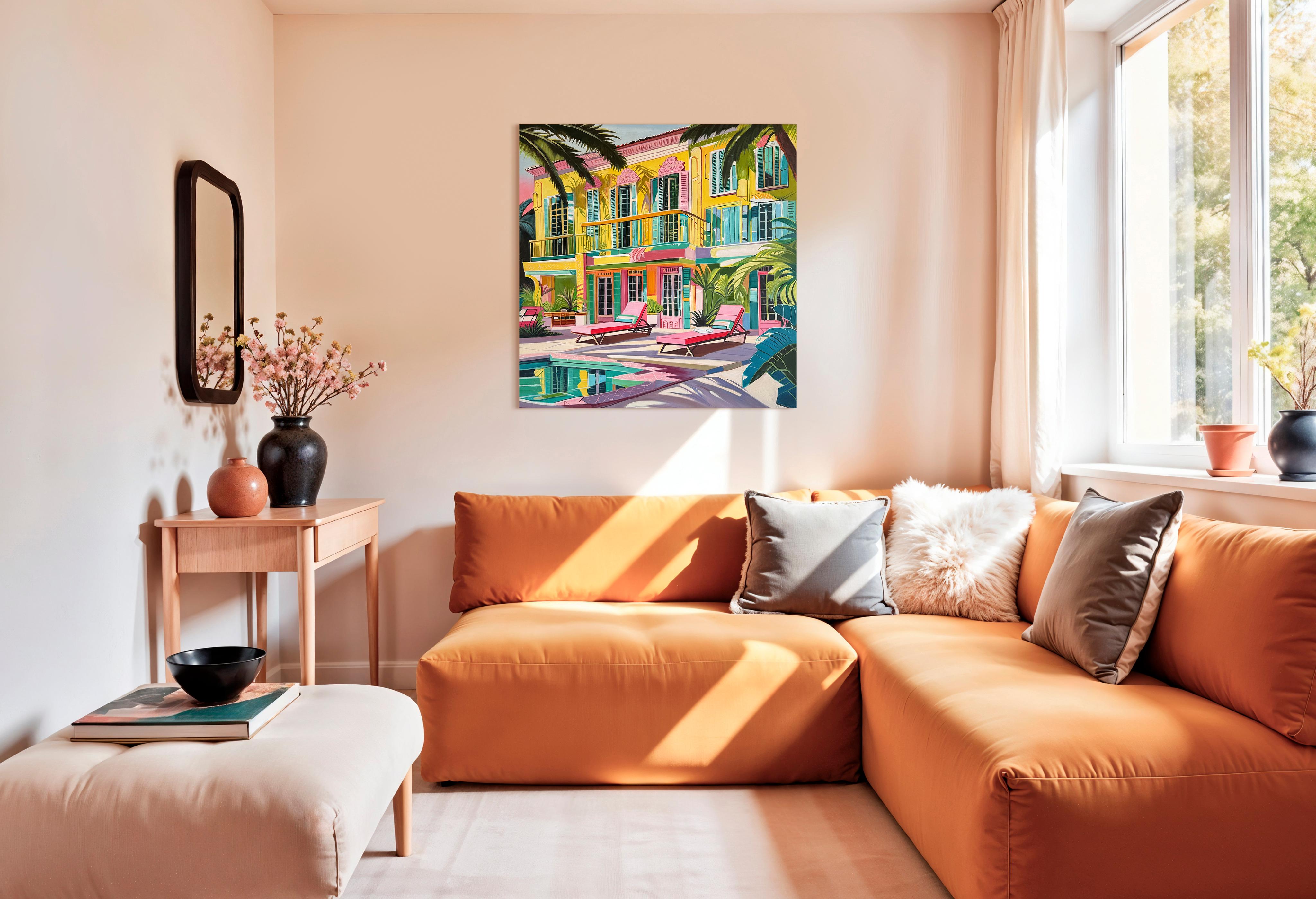 The hours melted into each other - Contemporary Architecture House Oil Painting For Sale 14