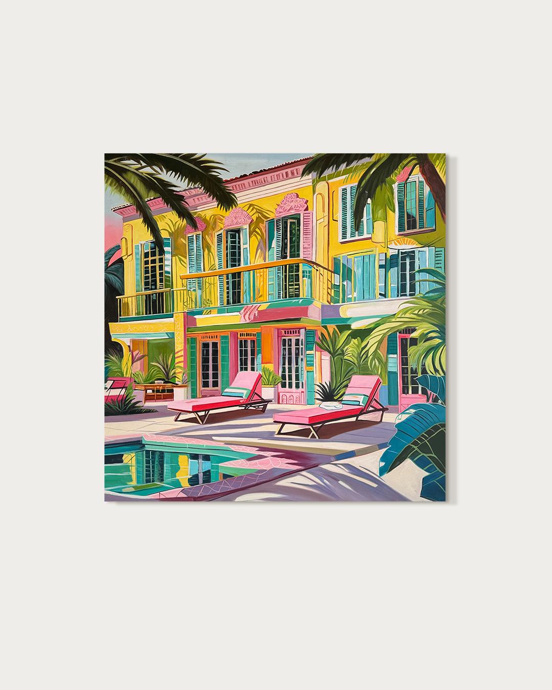 The hours melted into each other - Contemporary Architecture House Oil Painting For Sale 1