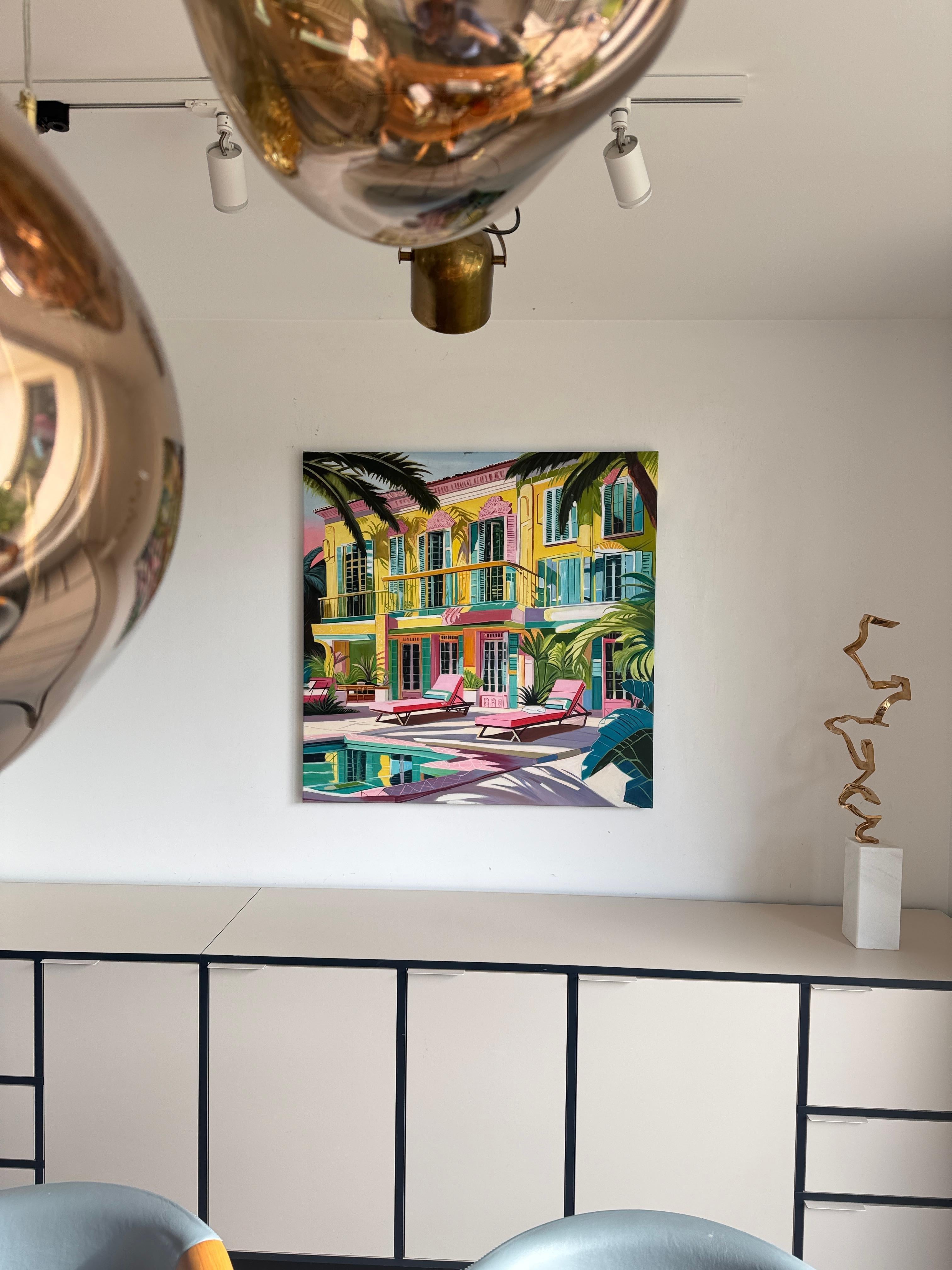 The hours melted into each other - Contemporary Architecture House Oil Painting For Sale 4