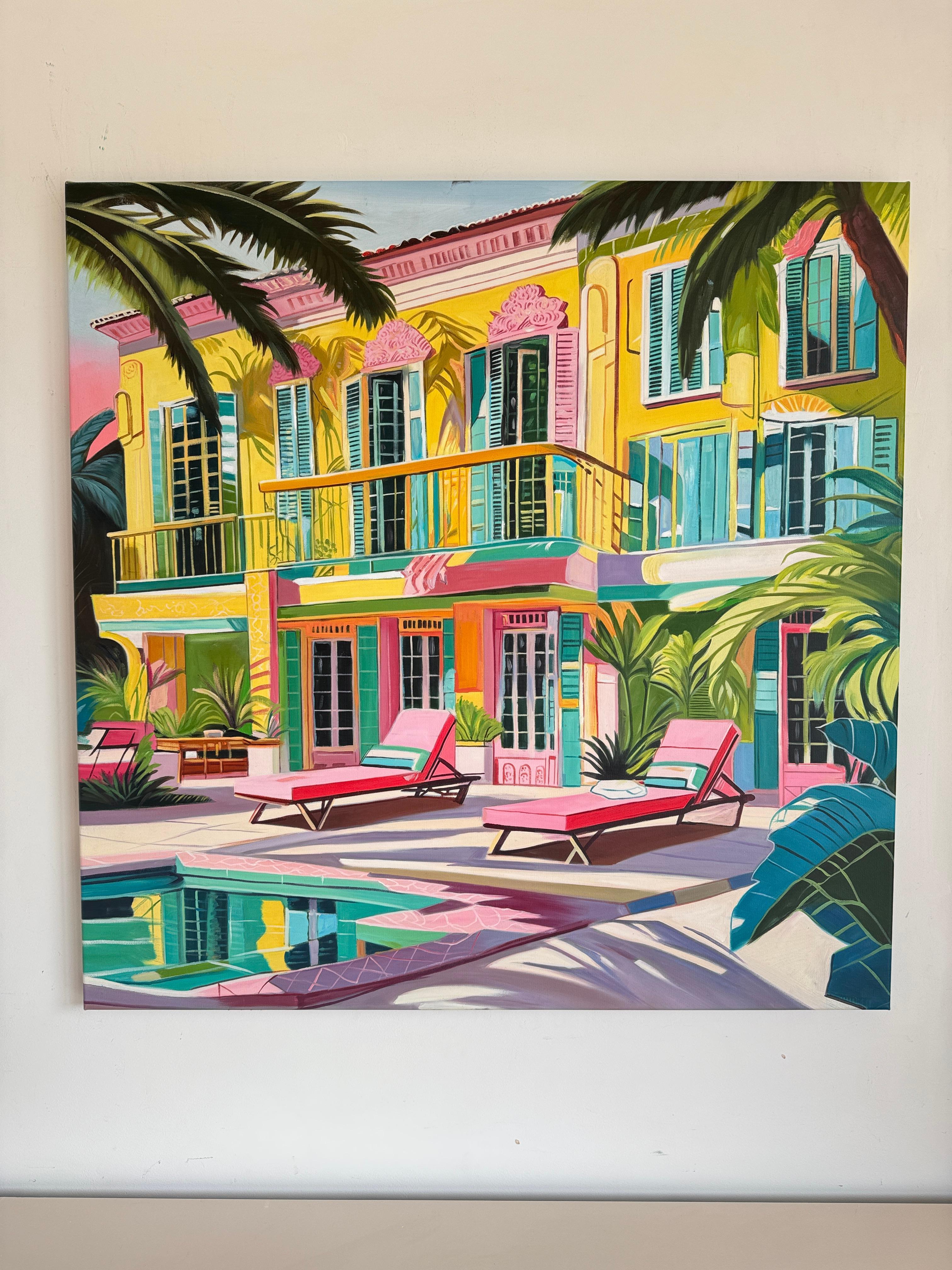 The hours melted into each other - Contemporary Architecture House Oil Painting For Sale 5