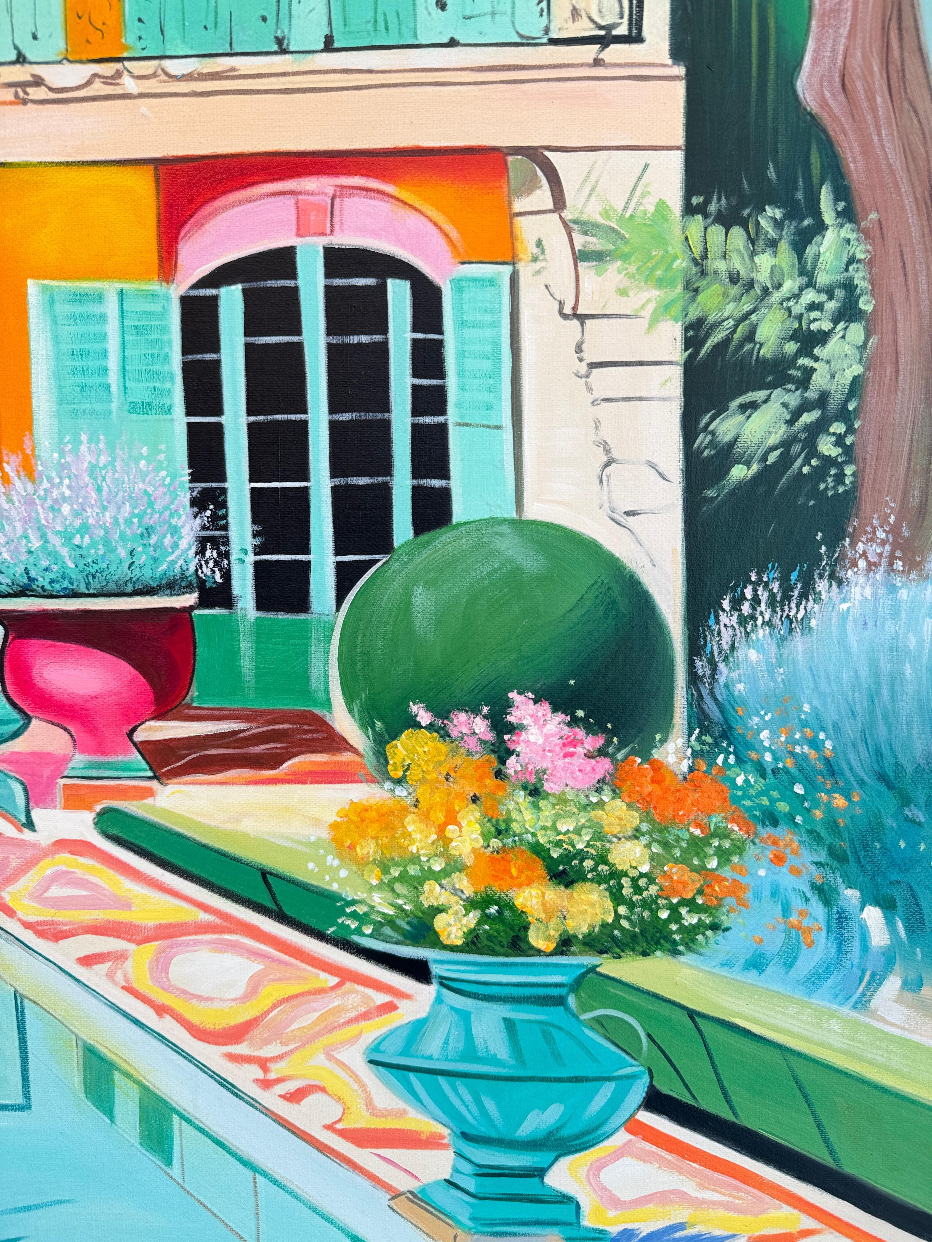 Der letzte Tag des Sommers - Zeitgenössische Architektur Pool Haus Ölgemälde im Angebot 8