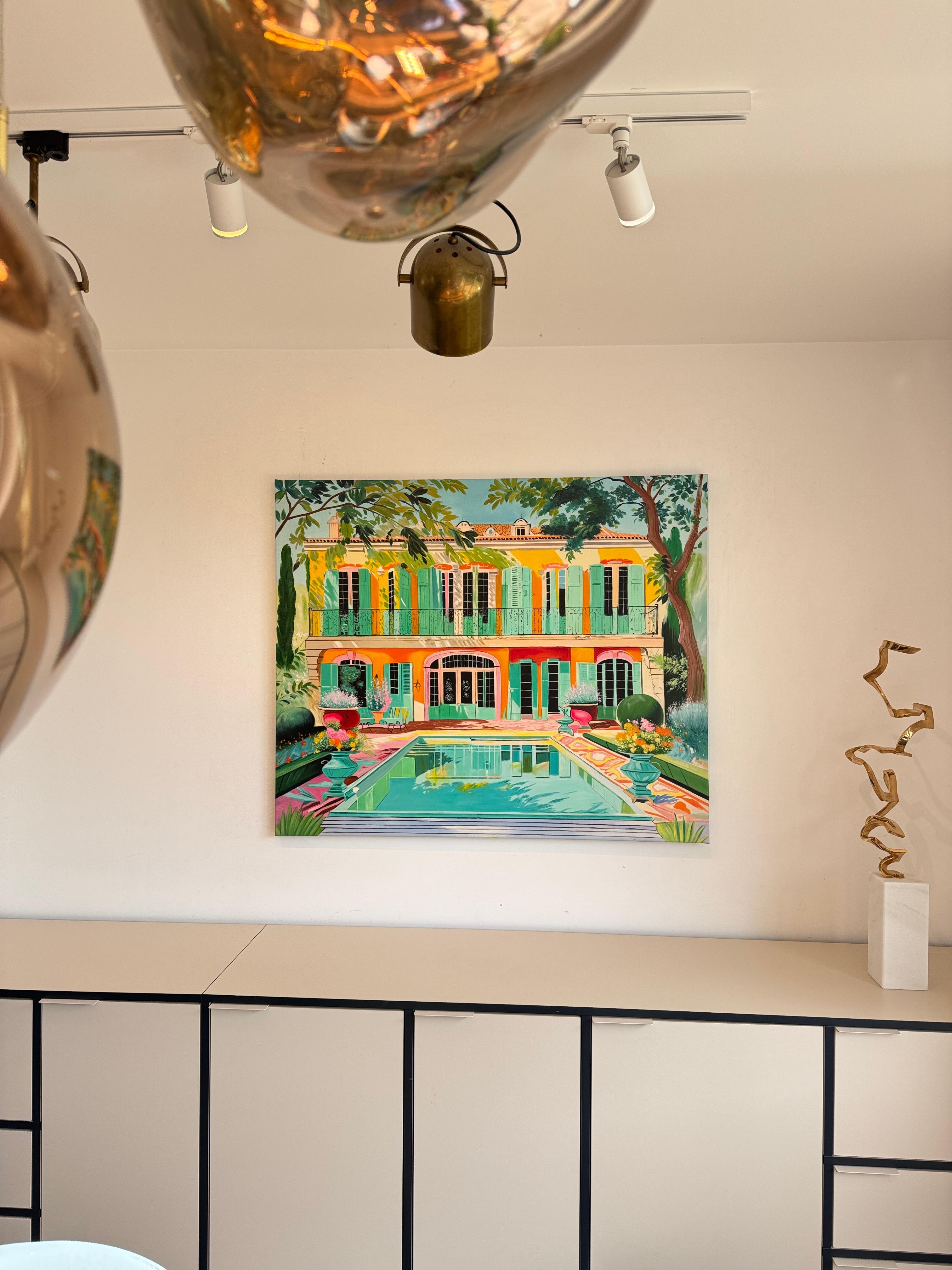 Der letzte Tag des Sommers - Zeitgenössische Architektur Pool Haus Ölgemälde im Angebot 11