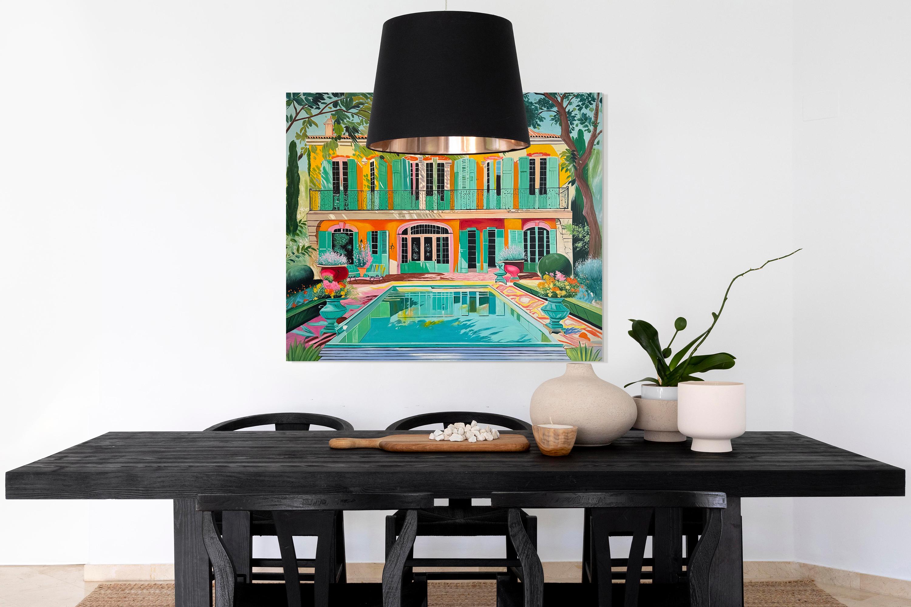 Der letzte Tag des Sommers - Zeitgenössische Architektur Pool Haus Ölgemälde im Angebot 13