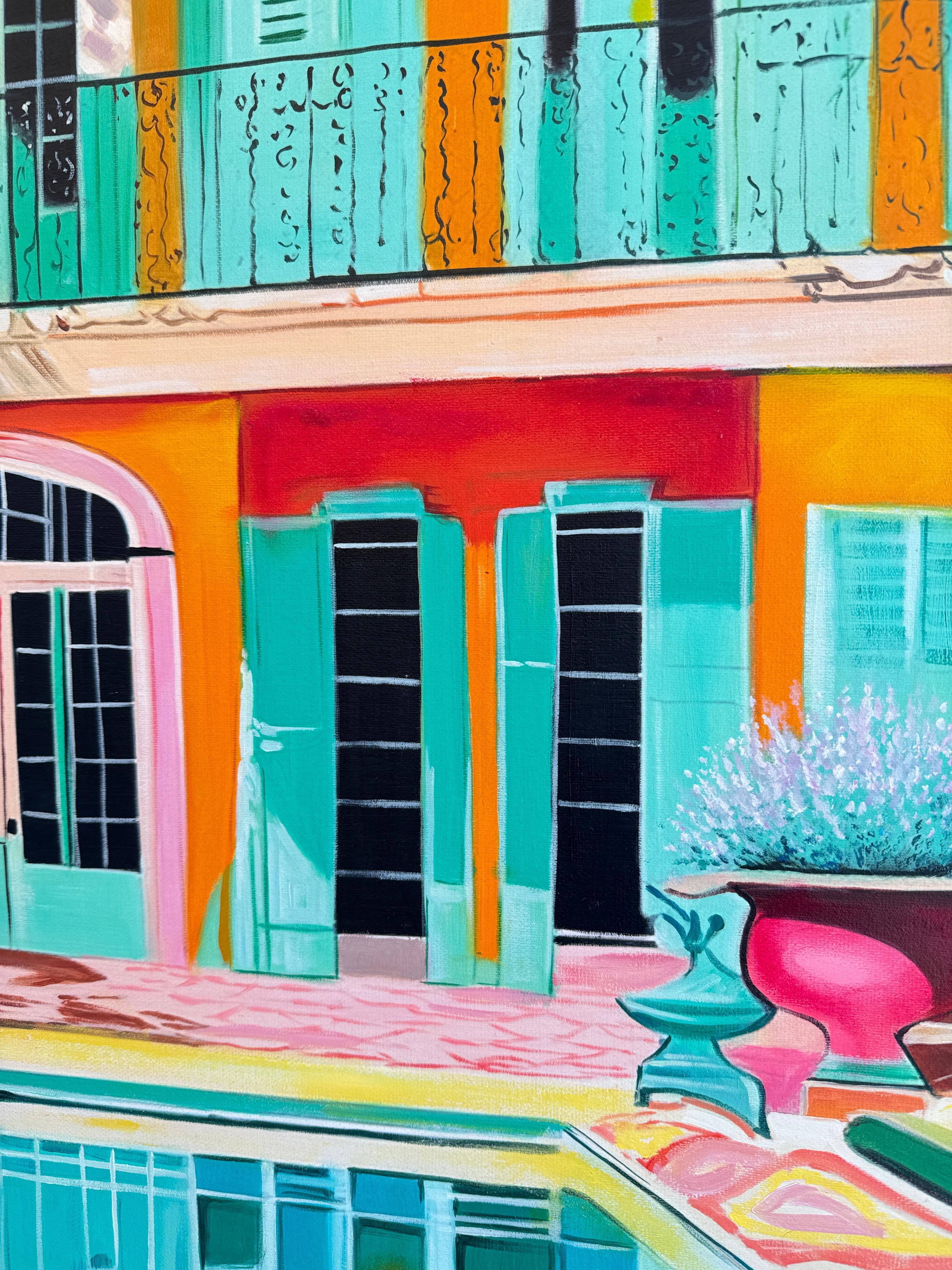 Der letzte Tag des Sommers - Zeitgenössische Architektur Pool Haus Ölgemälde im Angebot 2