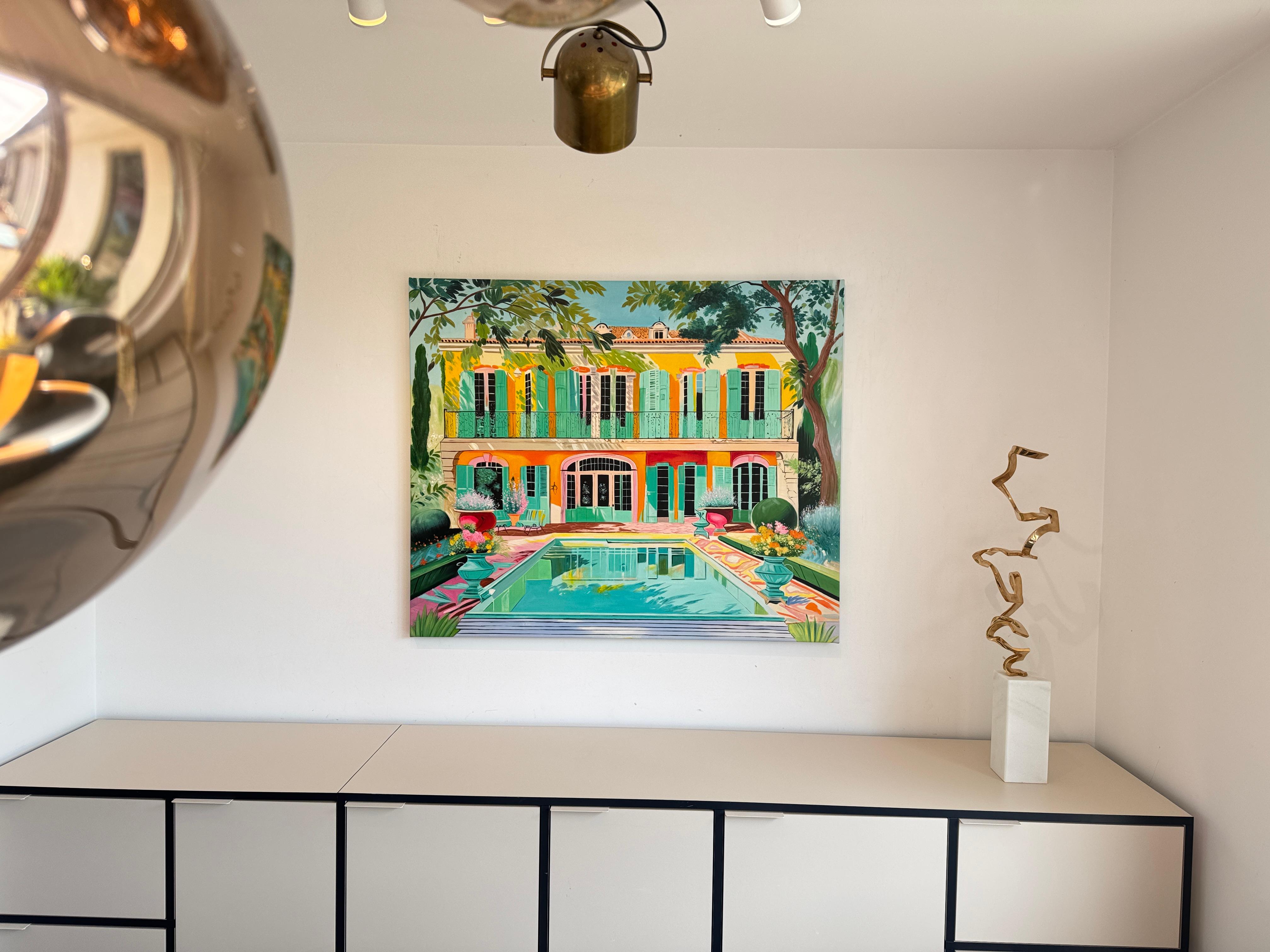 Der letzte Tag des Sommers - Zeitgenössische Architektur Pool Haus Ölgemälde im Angebot 3