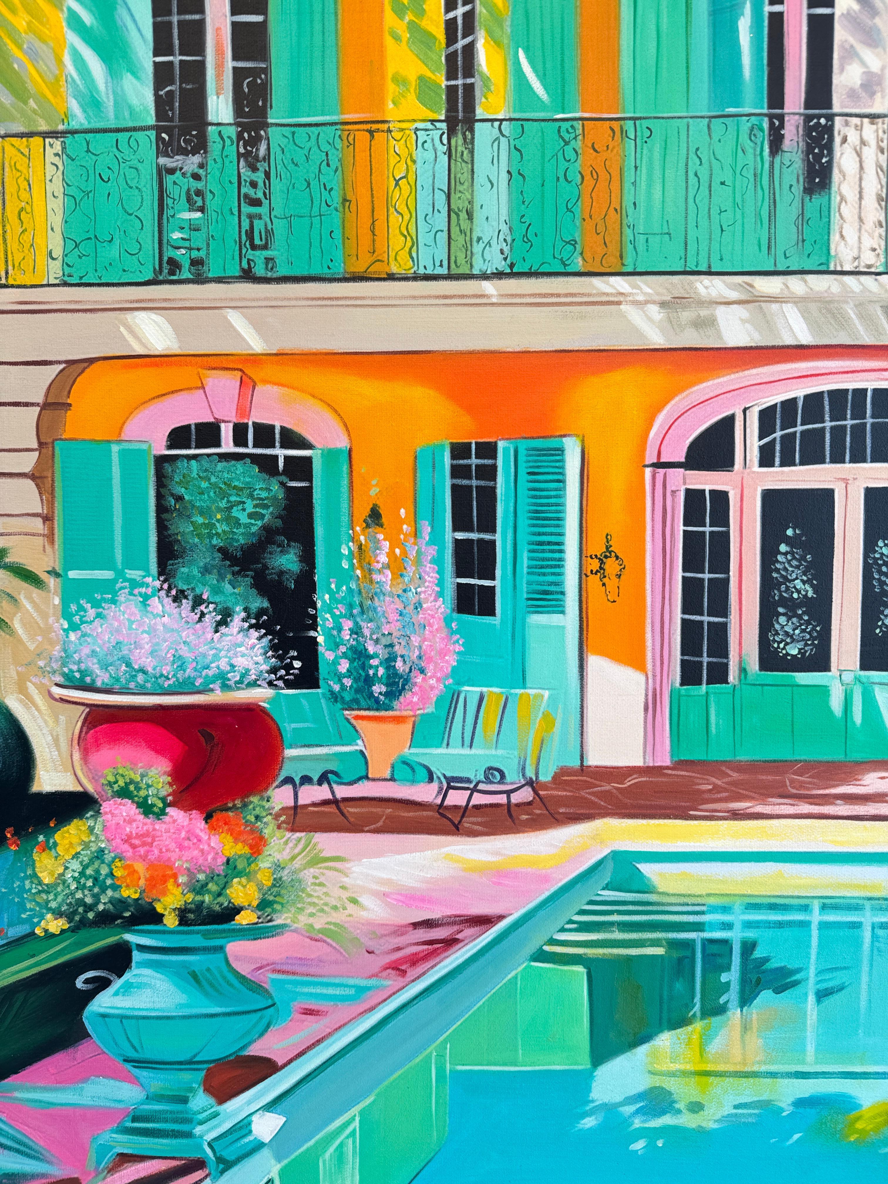 Der letzte Tag des Sommers - Zeitgenössische Architektur Pool Haus Ölgemälde im Angebot 5