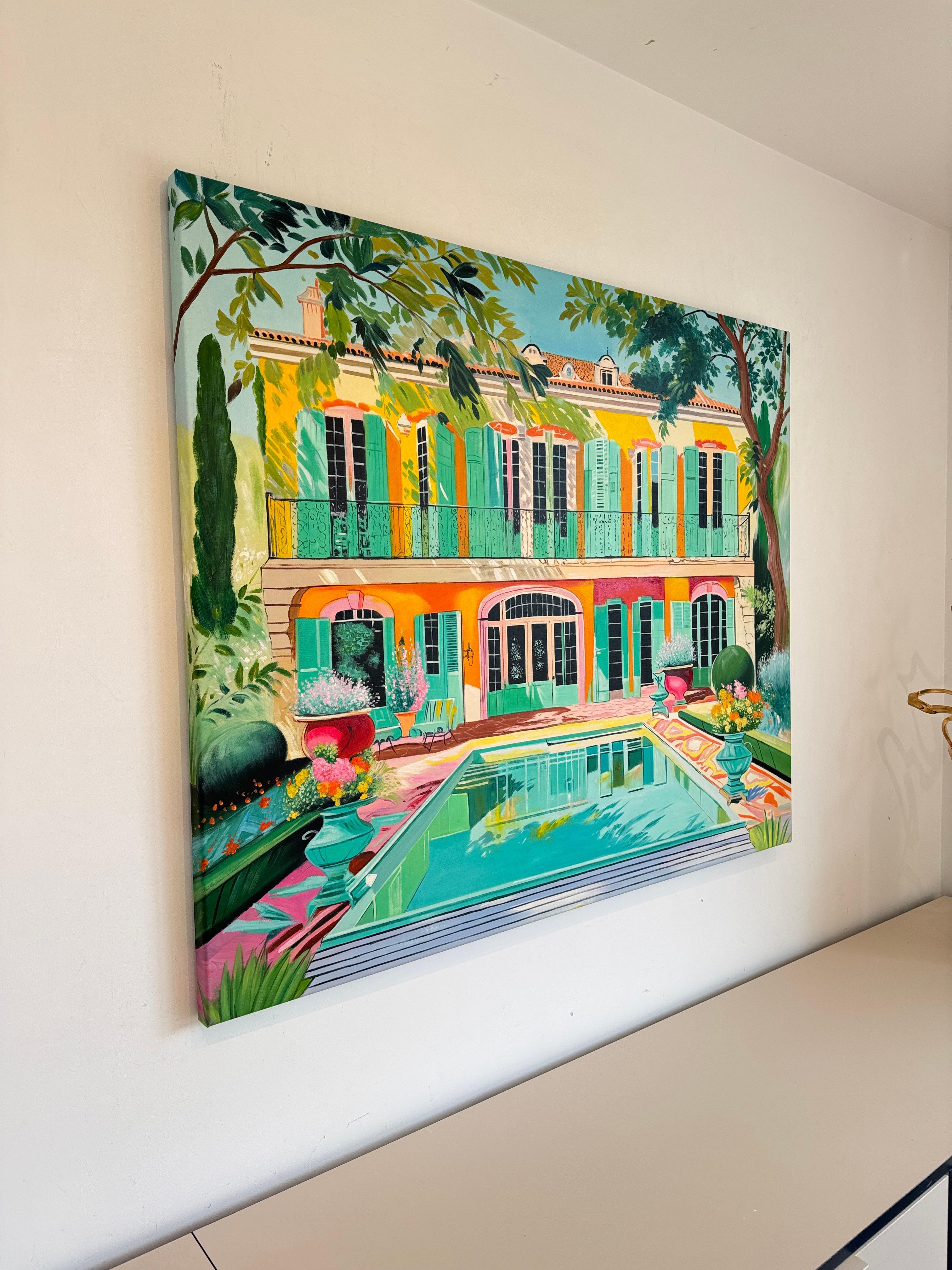 Der letzte Tag des Sommers - Zeitgenössische Architektur Pool Haus Ölgemälde im Angebot 6