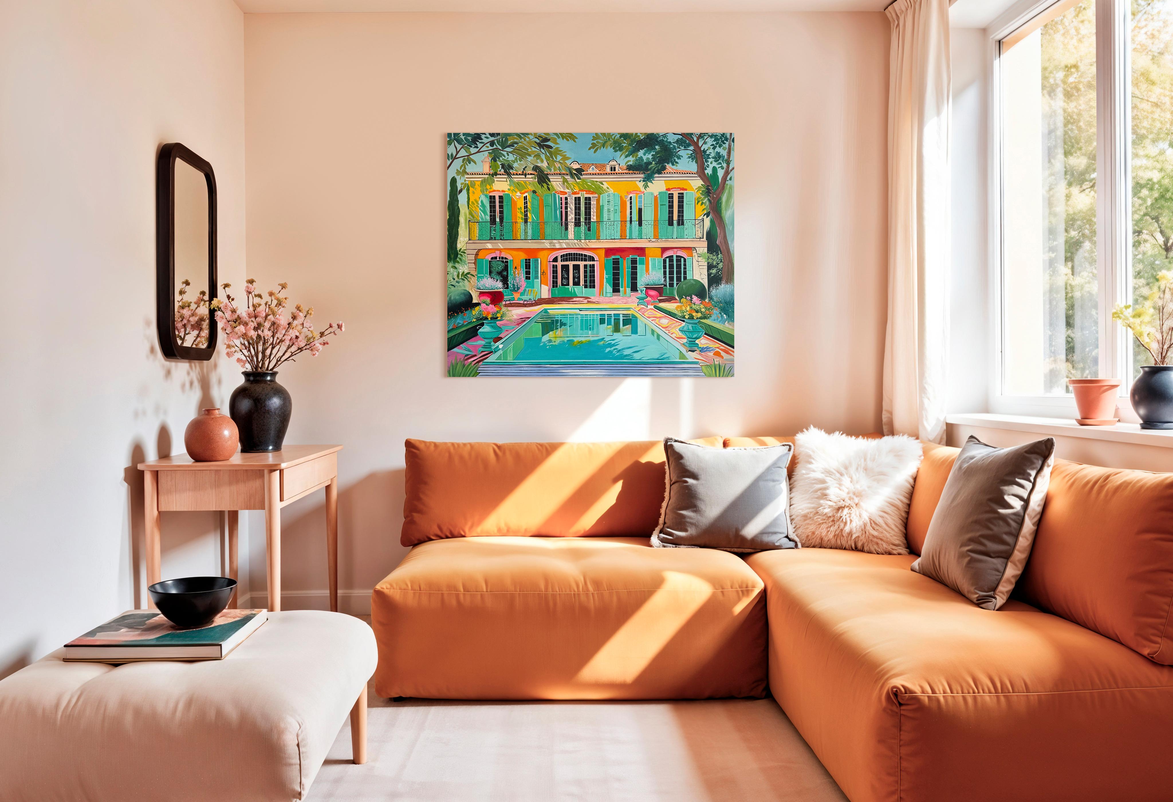 Der letzte Tag des Sommers - Zeitgenössische Architektur Pool Haus Ölgemälde im Angebot 7