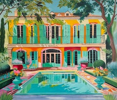 The last day of summer - Contemporary Architecture Pool House Oil Painting