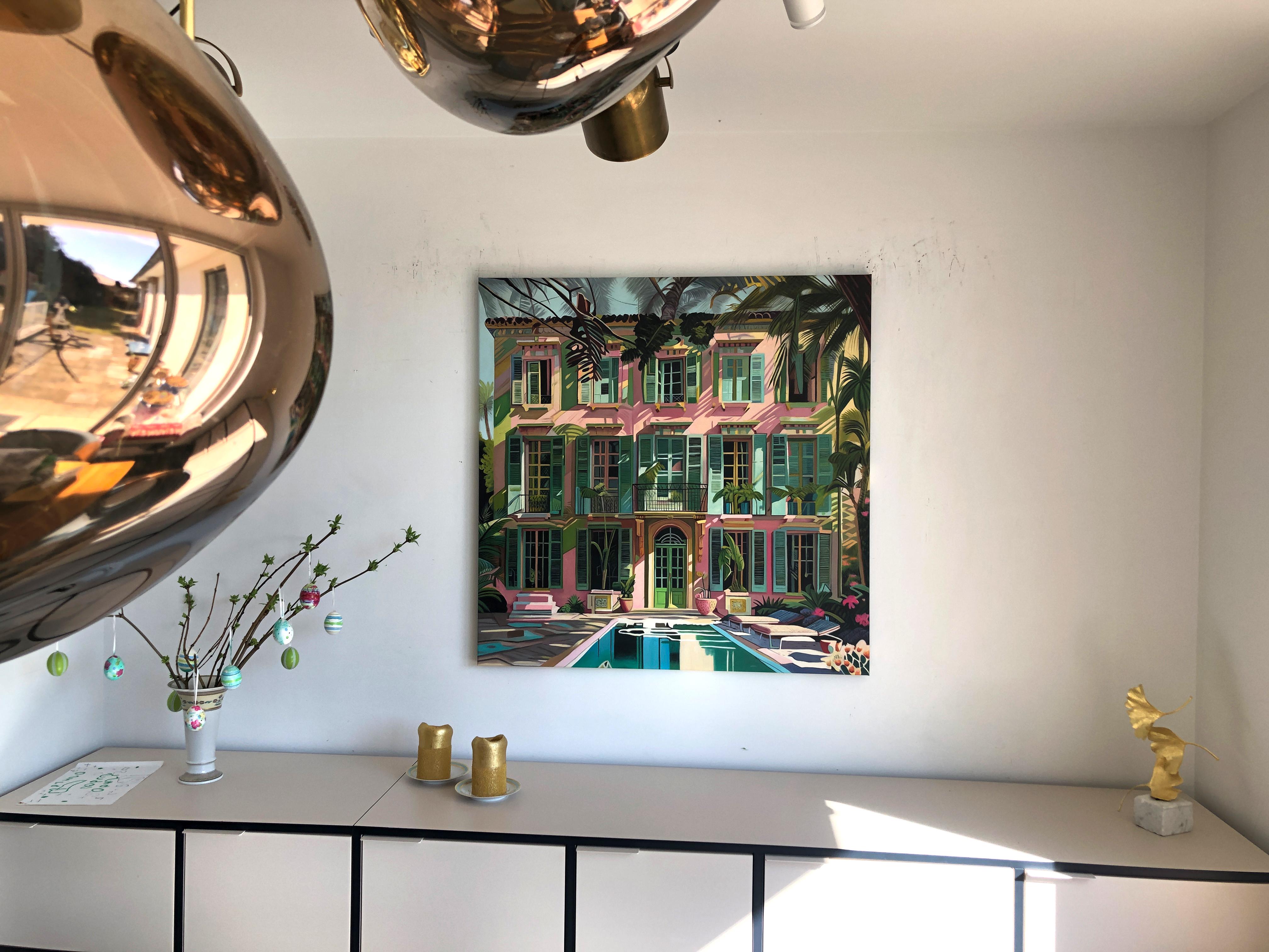 The Light between Us - Contemporary Architecture Pool House Oil Painting 10