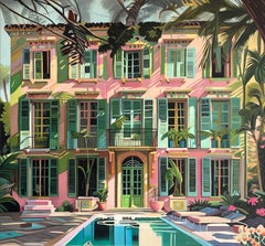 The Light between Us - Contemporary Architecture Pool House Oil Painting