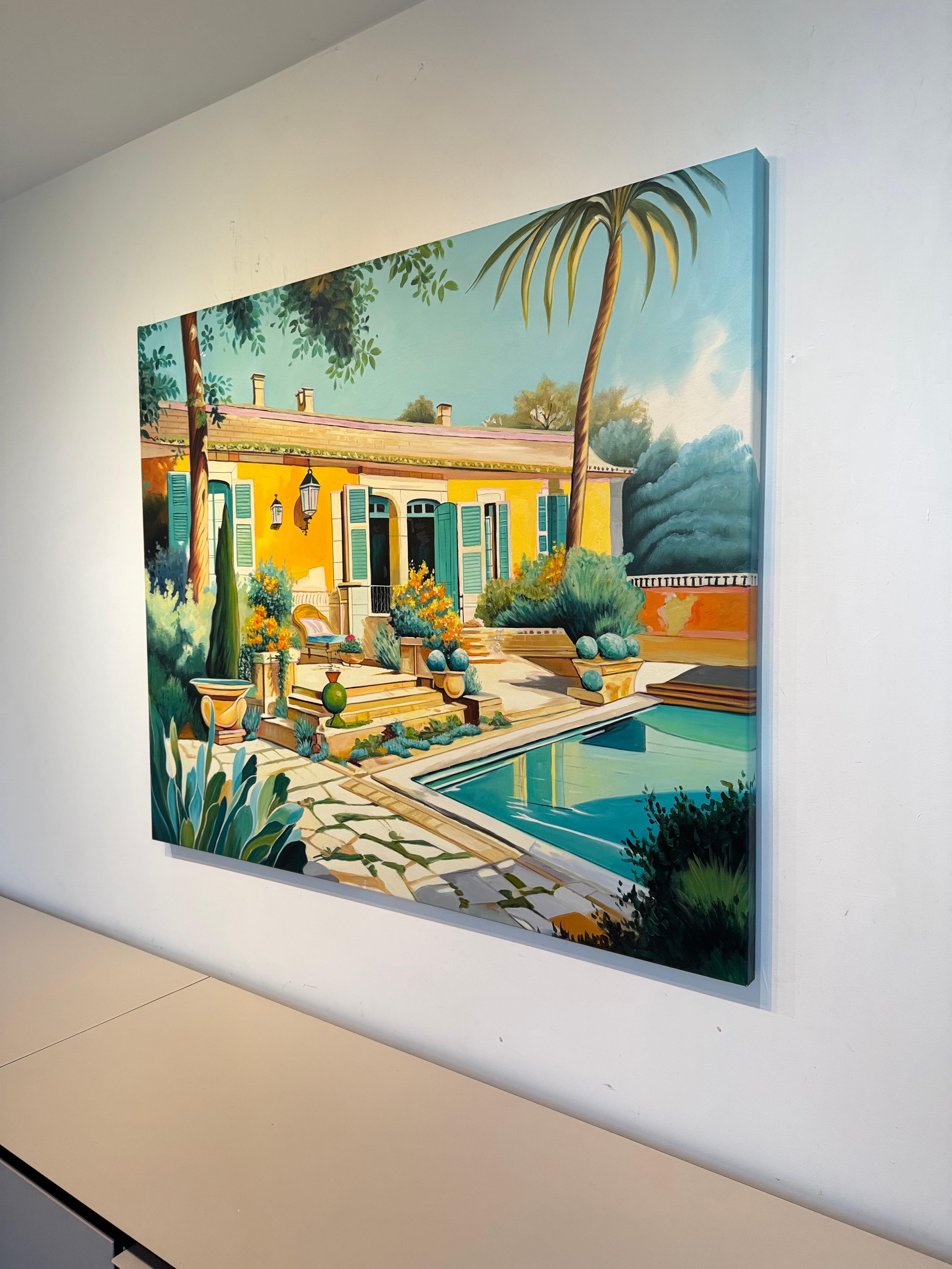 Die ruhige Form der Liebe - Zeitgenössische Architektur Pool Haus Ölgemälde im Angebot 8