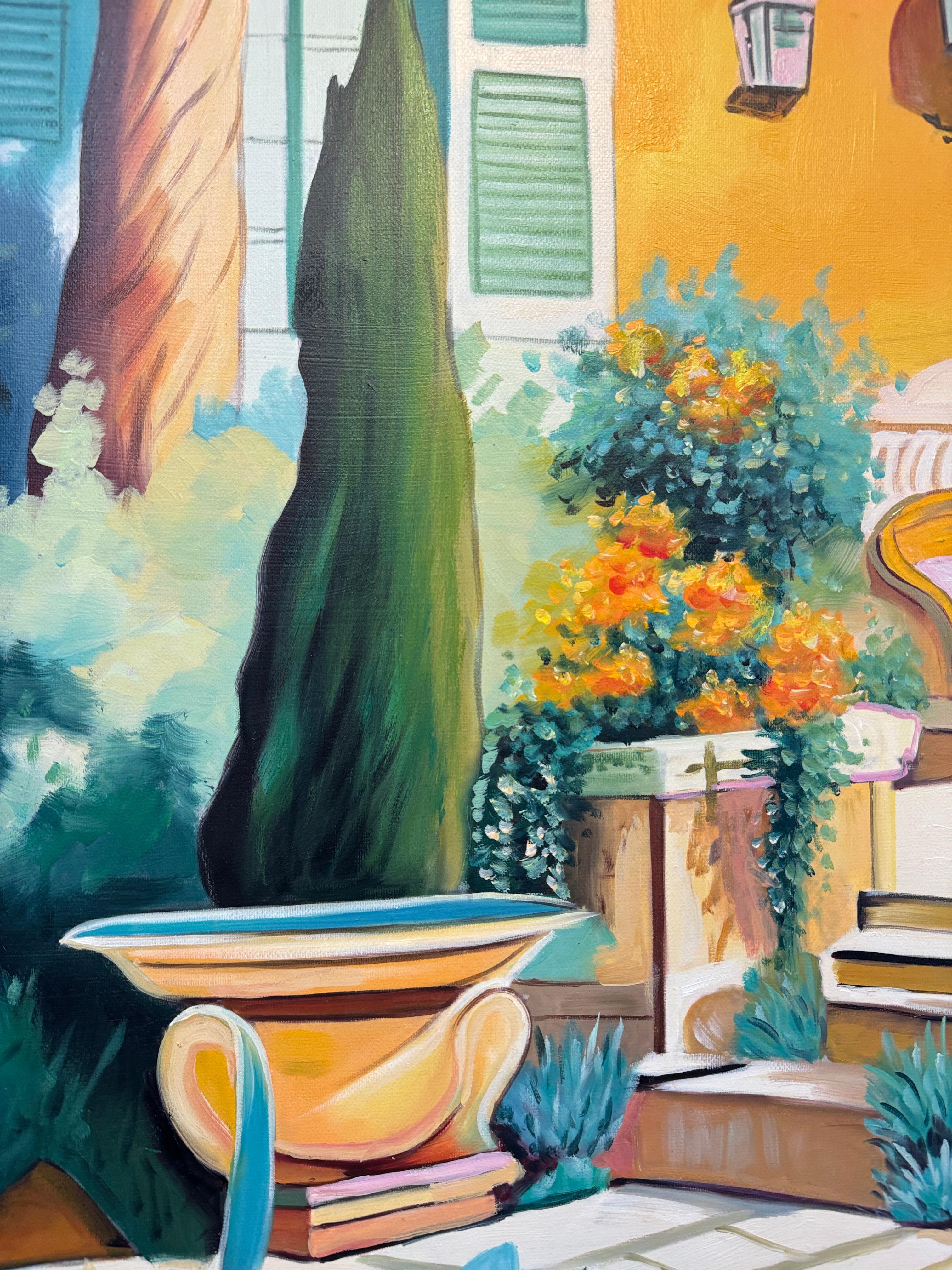 Die ruhige Form der Liebe - Zeitgenössische Architektur Pool Haus Ölgemälde im Angebot 9