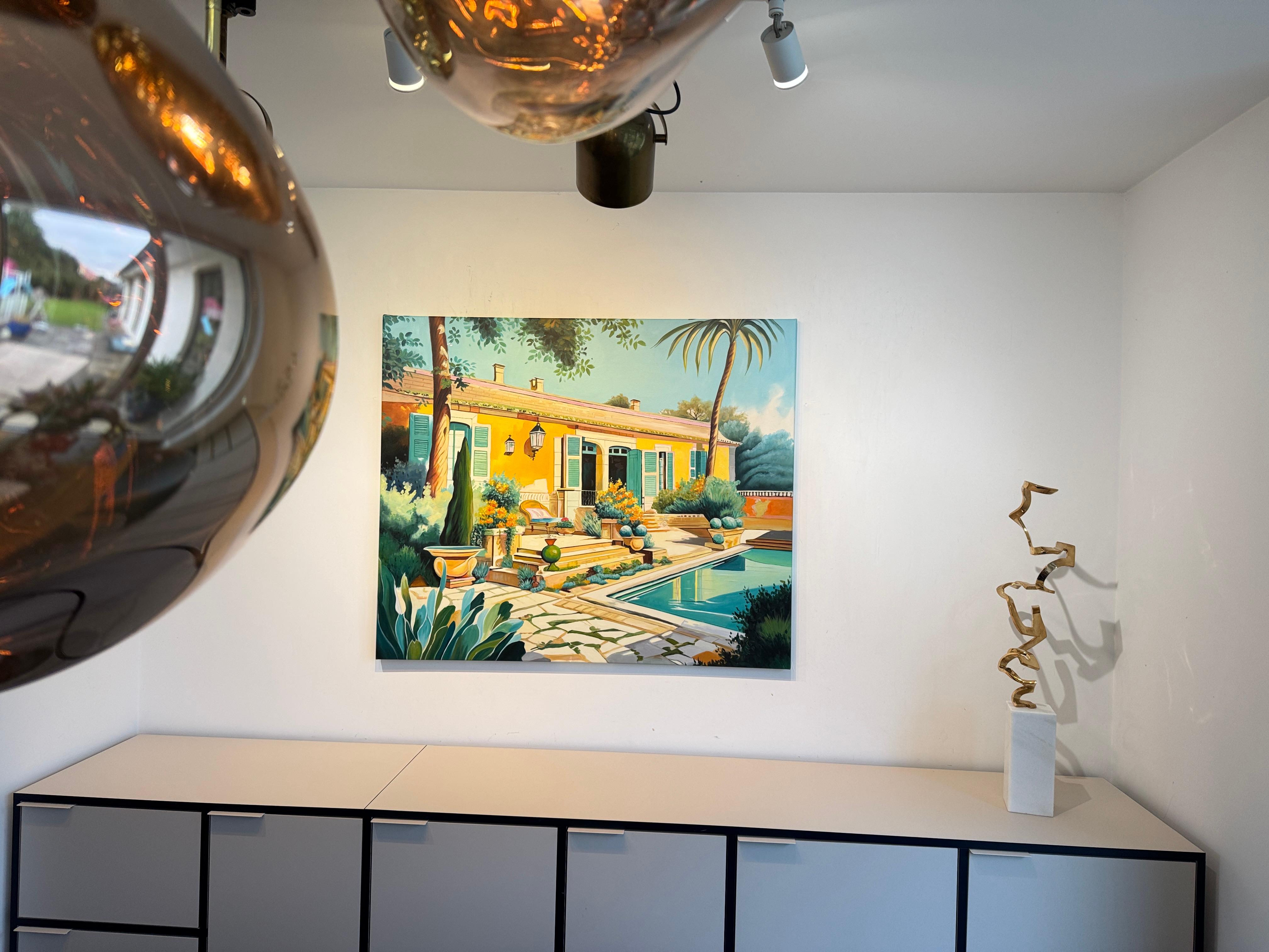 Die ruhige Form der Liebe - Zeitgenössische Architektur Pool Haus Ölgemälde im Angebot 10