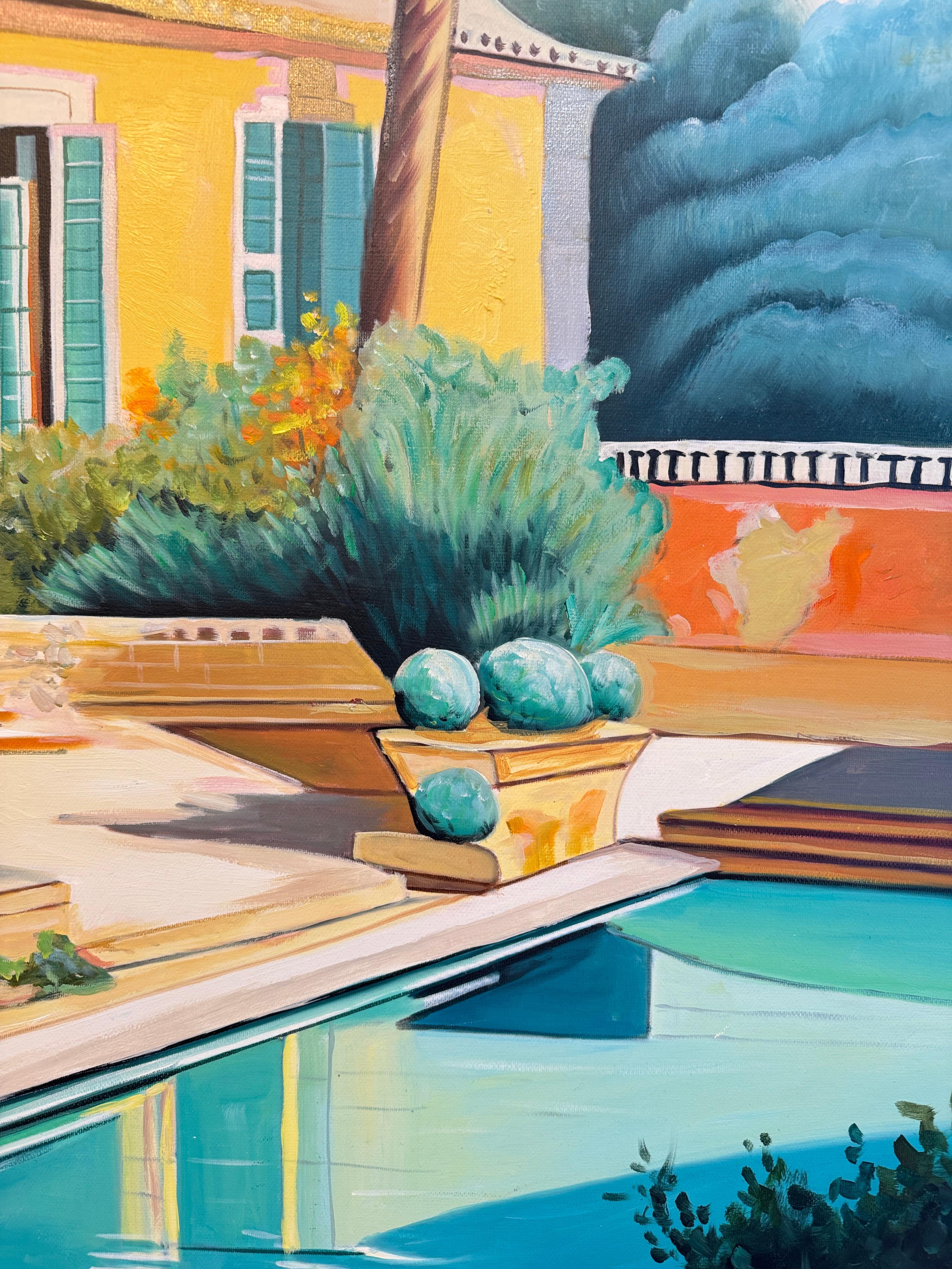 Die ruhige Form der Liebe - Zeitgenössische Architektur Pool Haus Ölgemälde im Angebot 11